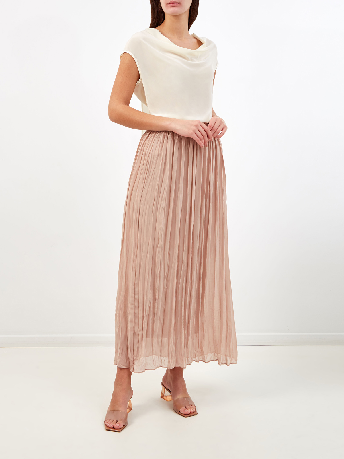 Плиссированная юбка-миди из струящегося шелка GENTRYPORTOFINO, цвет бежевый, размер 42;44;46;40 - фото 2