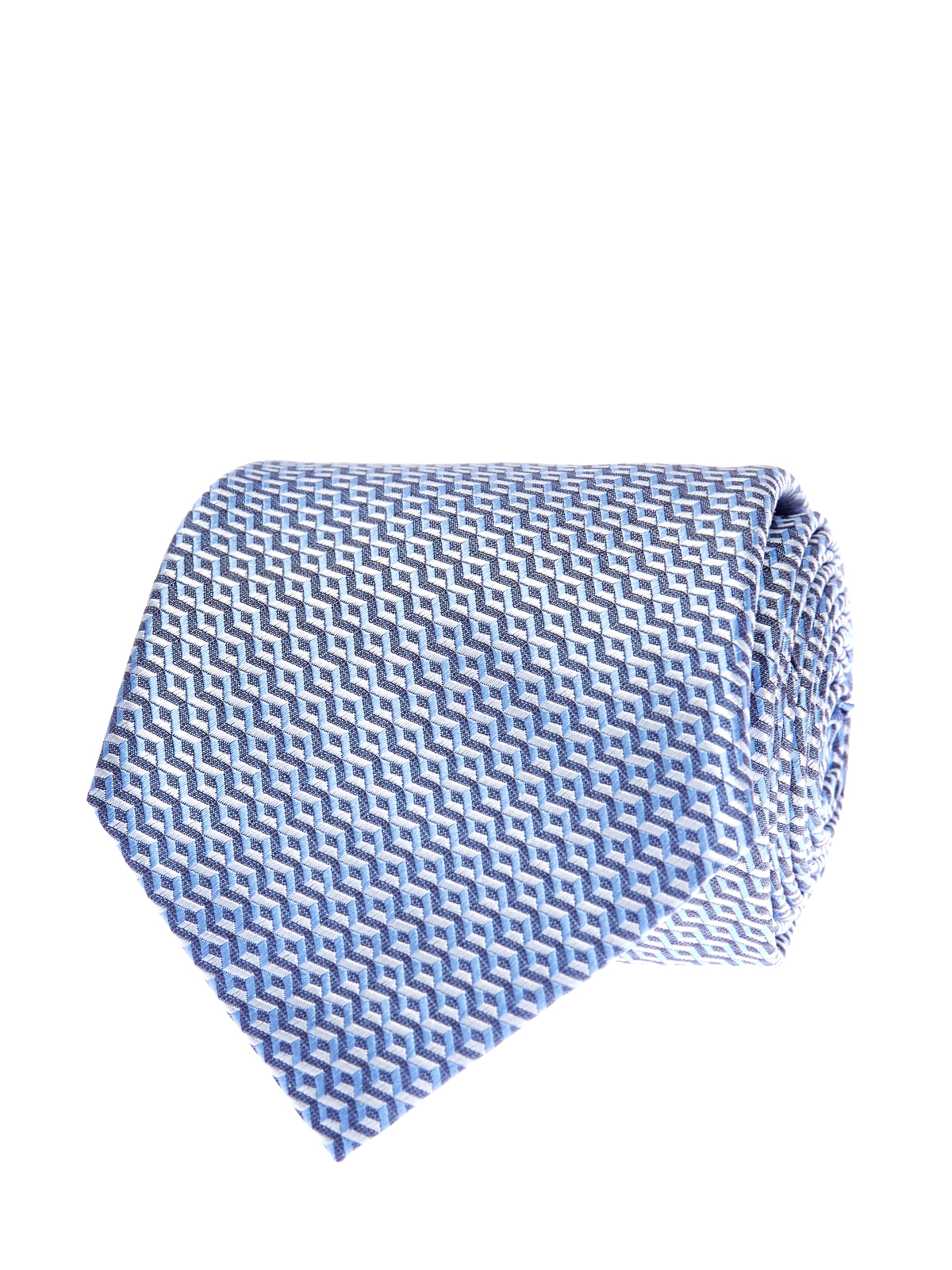 Галстук ручной работы из шелка с геометрическим узором CANALI, цвет голубой, размер M