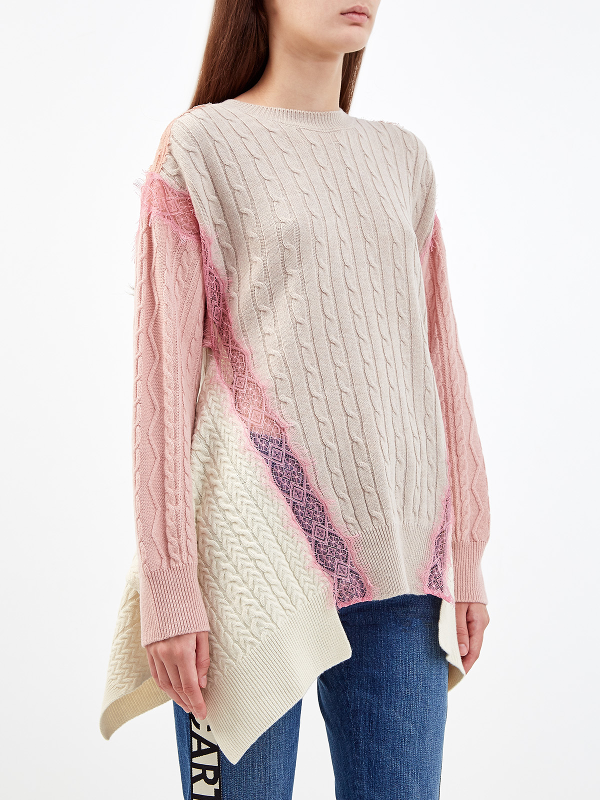 Шерстяной пуловер с объемным принтом и кружевом STELLA McCARTNEY, цвет розовый, размер 38;36 - фото 3