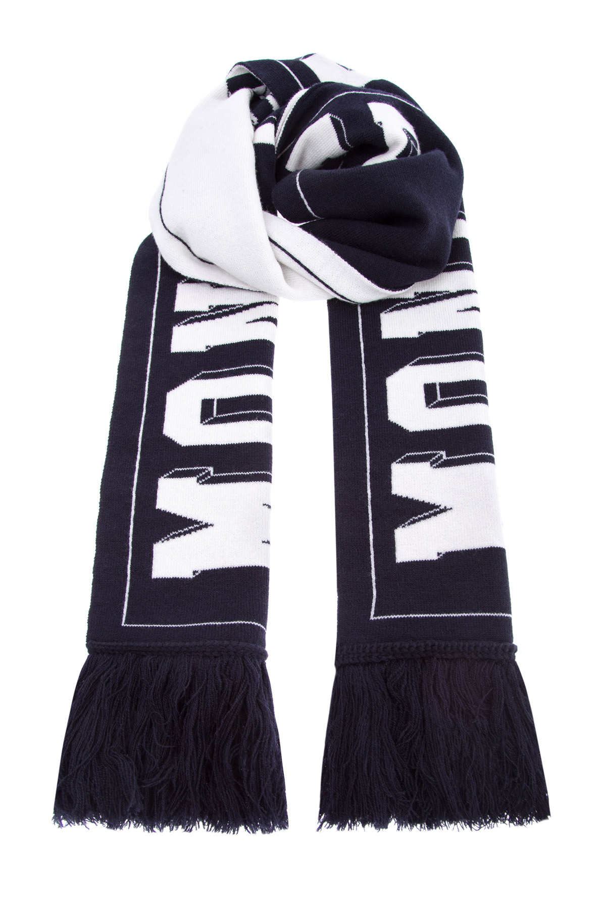 Шерстяной шарф с контрастной монограммой MONCLER, цвет черно-белый, размер 48