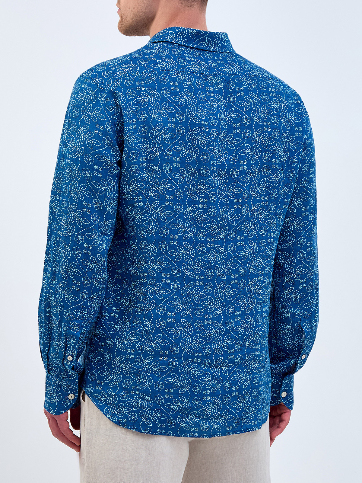 Льняная рубашка с флористическим паттерном Sashiko MC2 SAINT BARTH, цвет синий, размер 50;52;54;56;58 - фото 4