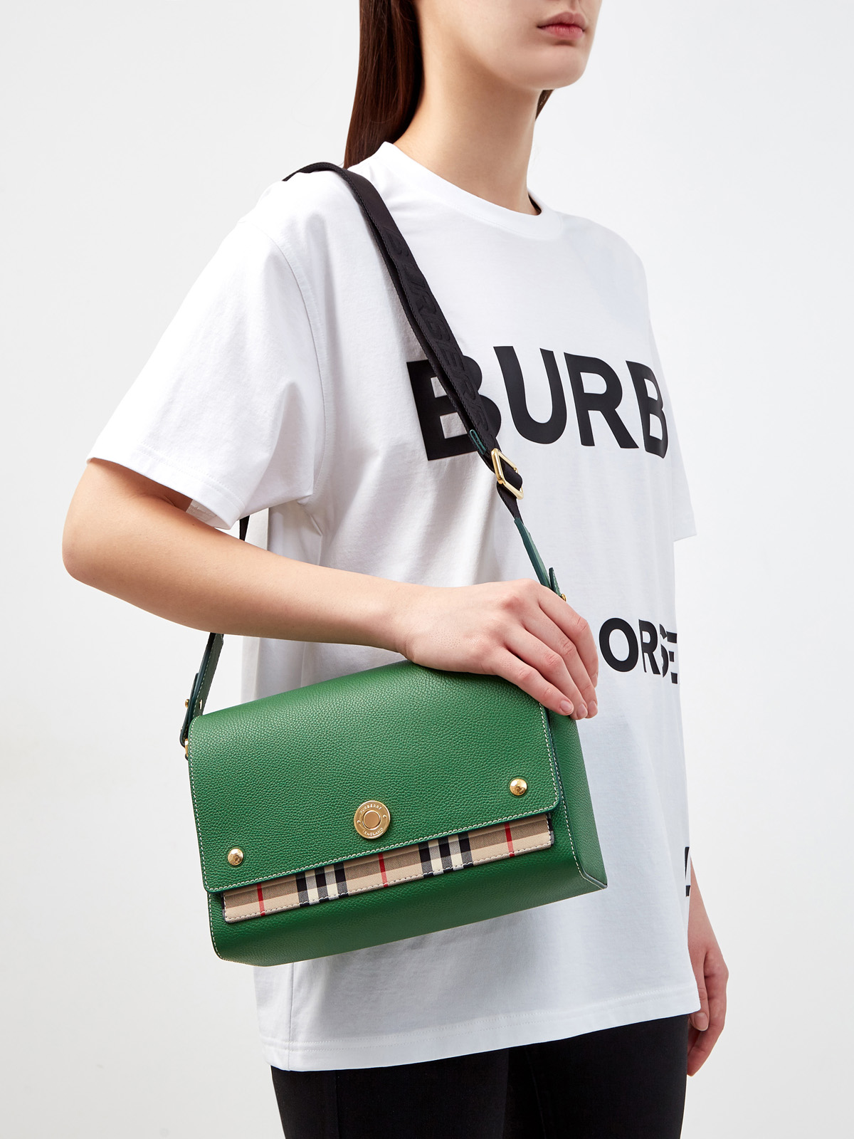 Кожаная сумка через плечо в клетку Vintage Check BURBERRY, цвет зеленый, размер 40;41;42;43;44;45 - фото 2