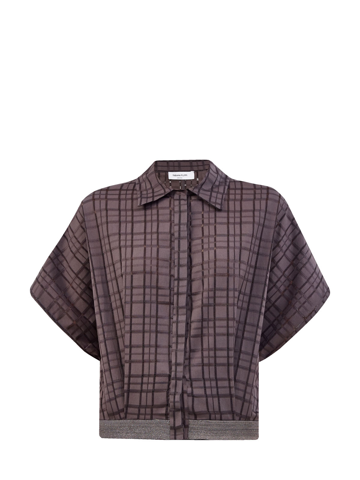 Блуза из поплина с перфорацией и ювелирной отделкой FABIANA FILIPPI коричневого цвета