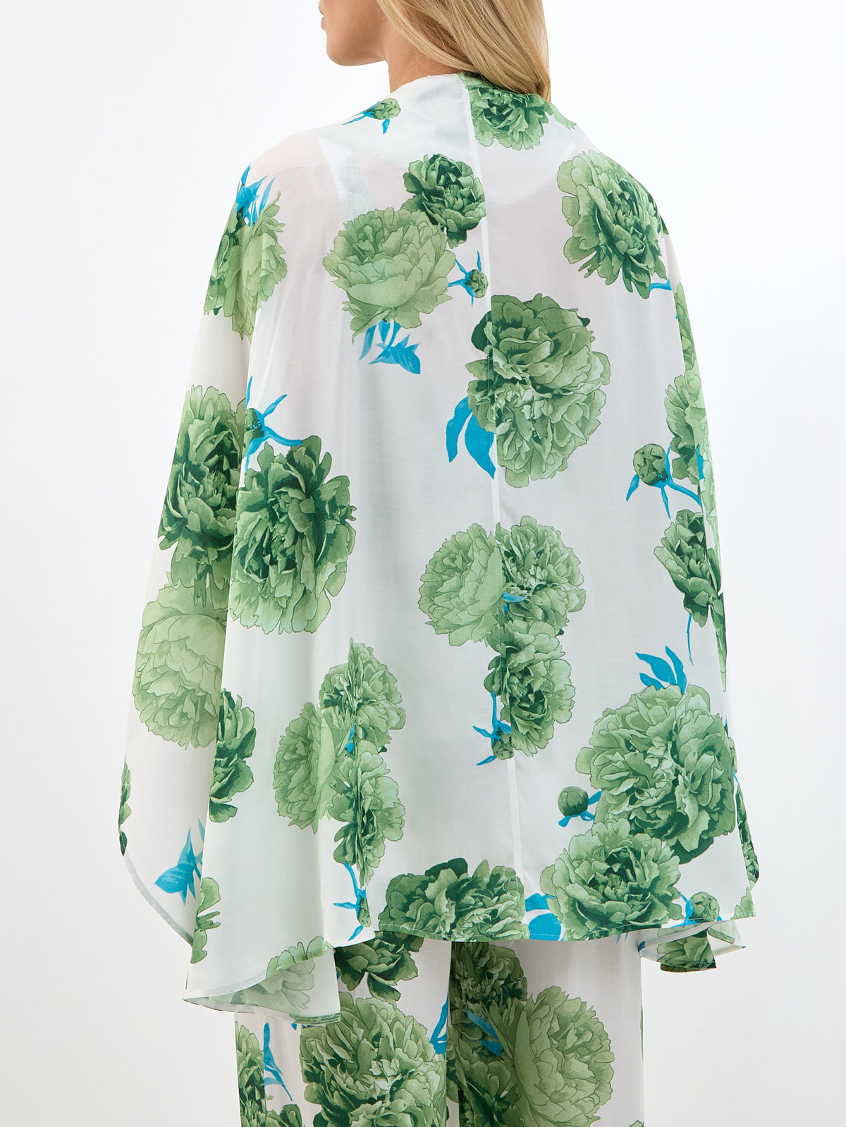 Свободная блуза-парео на запах с флористическим принтом FISICO, цвет зеленый, размер M;S - фото 4