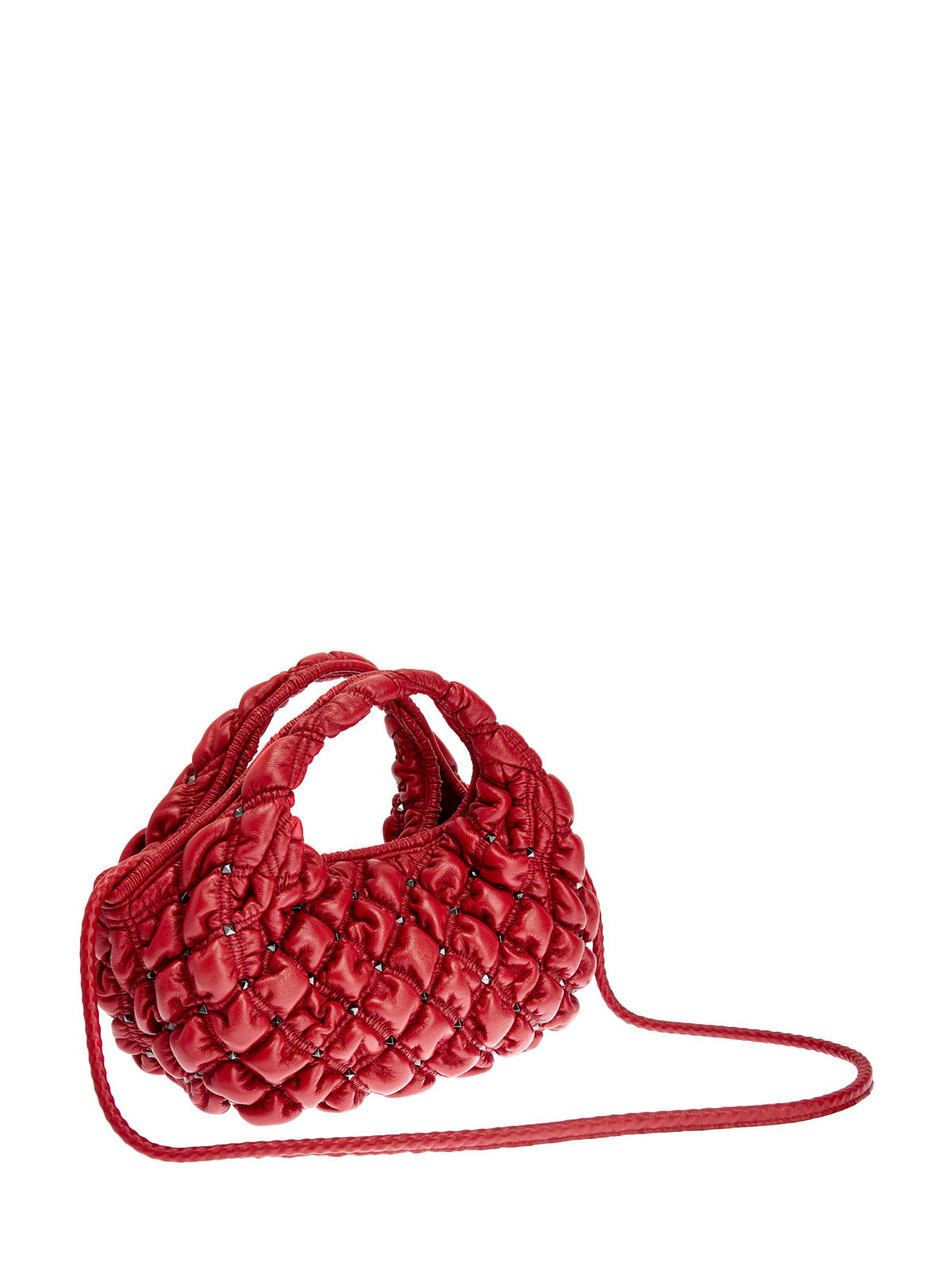 Сумка-хобо SpikeMe Bag из гофрированной кожи наппа VALENTINO, цвет красный, размер 37;38;39;40;38.5 - фото 3