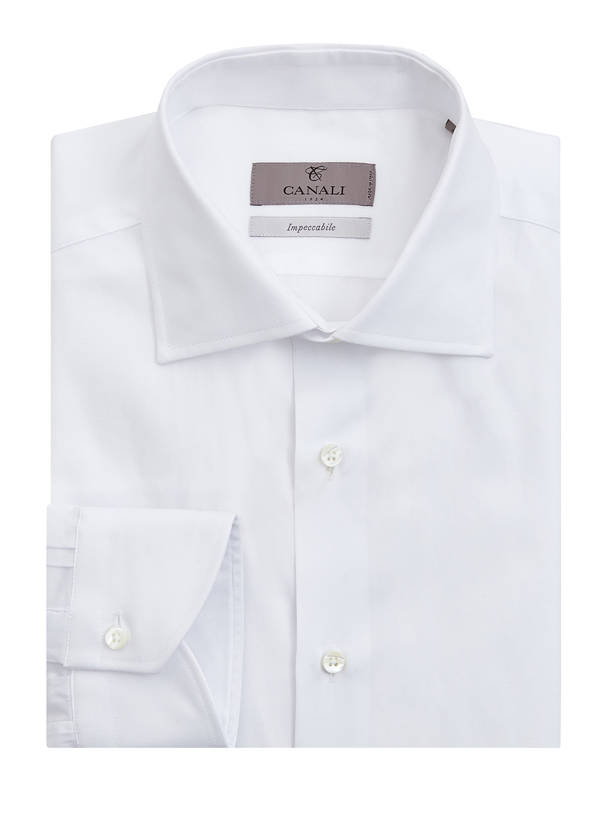 Однотонная рубашка из фактурного хлопка Impeccabile CANALI, цвет белый, размер 52;52;56;58;60;62 - фото 1