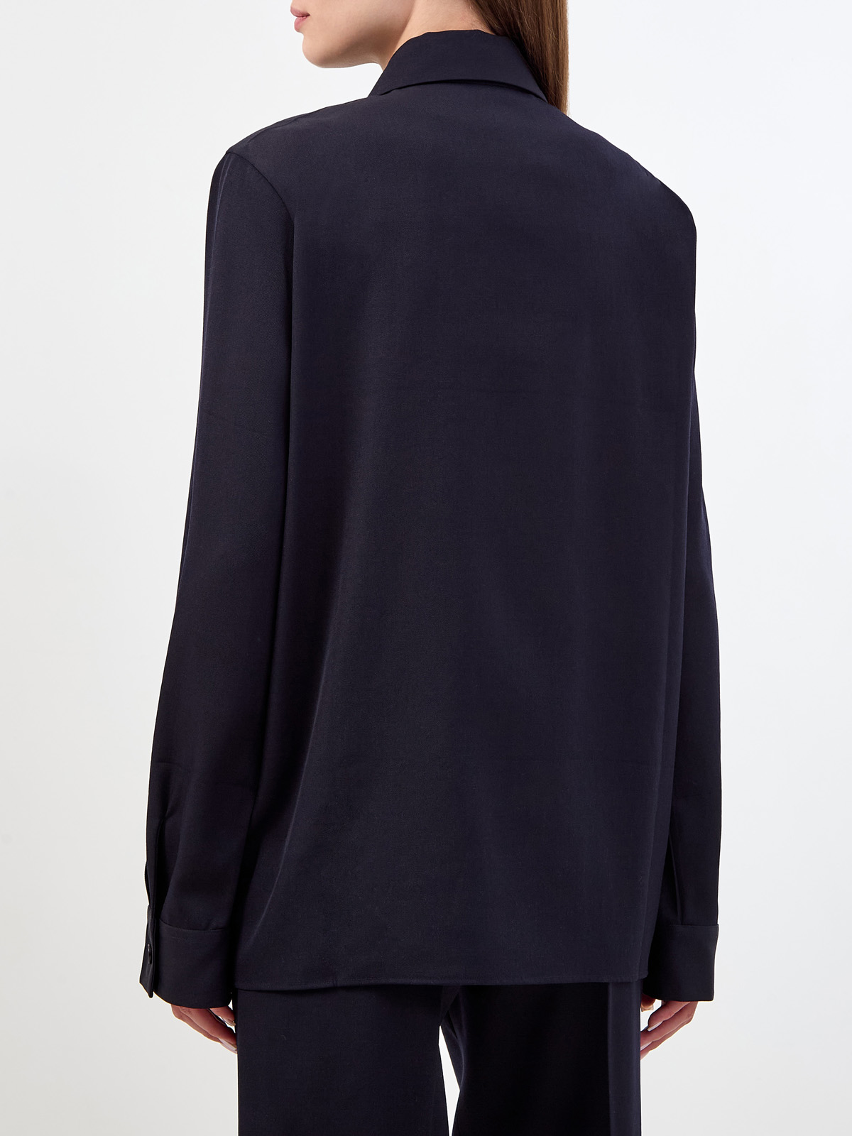 Рубашка-oversize ручной работы из гладкой шерстяной ткани JIL SANDER, цвет синий, размер 38;40;42 - фото 4