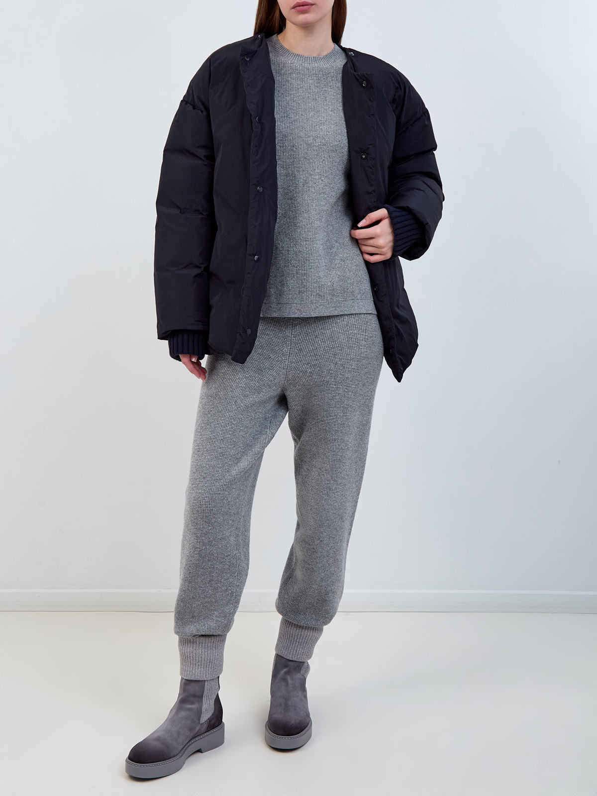 Вязаные джоггеры из шерсти, кашемира и шелка с кулиской Серый, фото 2