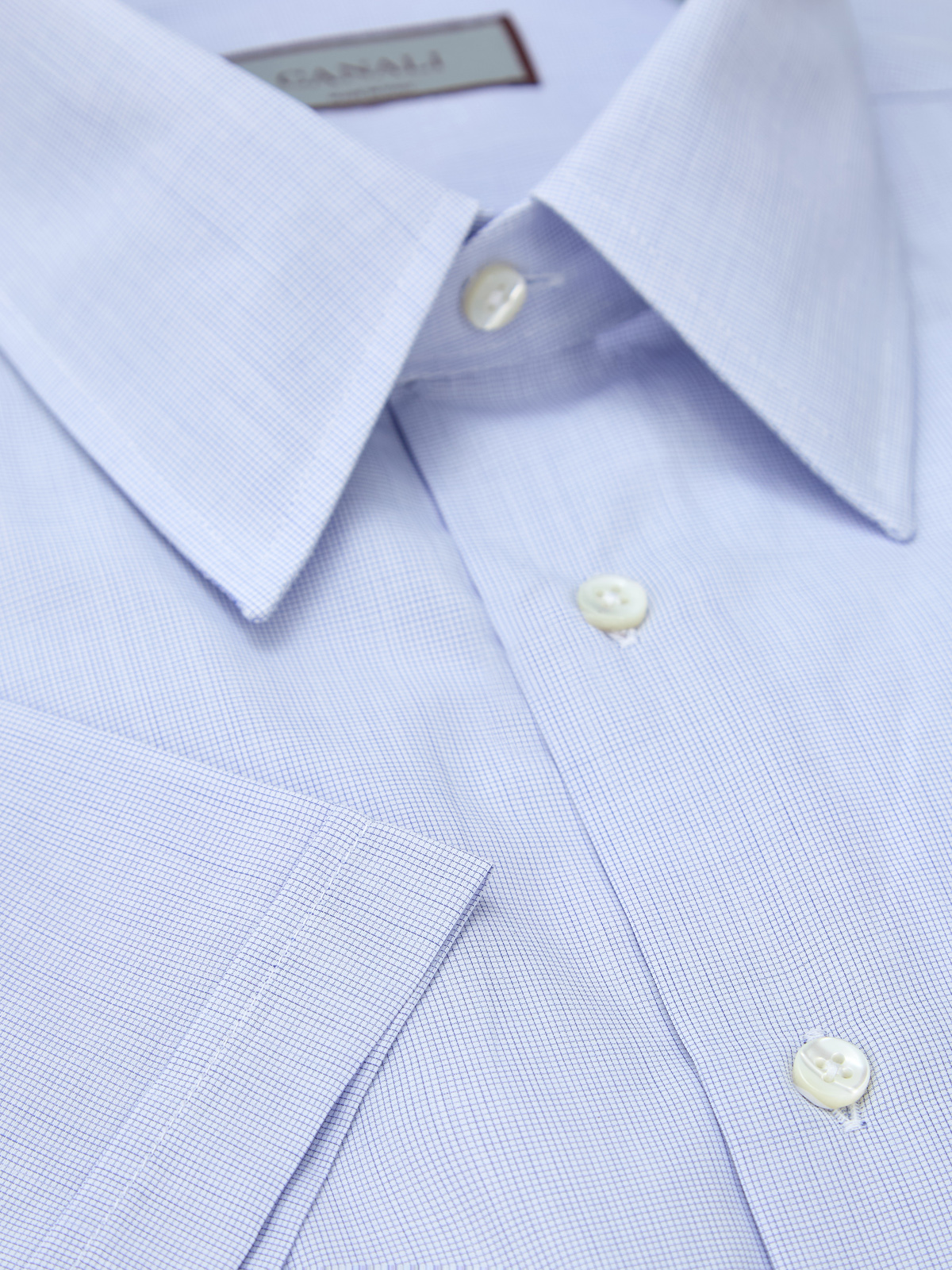 Рубашка с короткими рукавами из хлопкового поплина в клетку CANALI, цвет голубой, размер 52;52;56;58;60;62 - фото 3