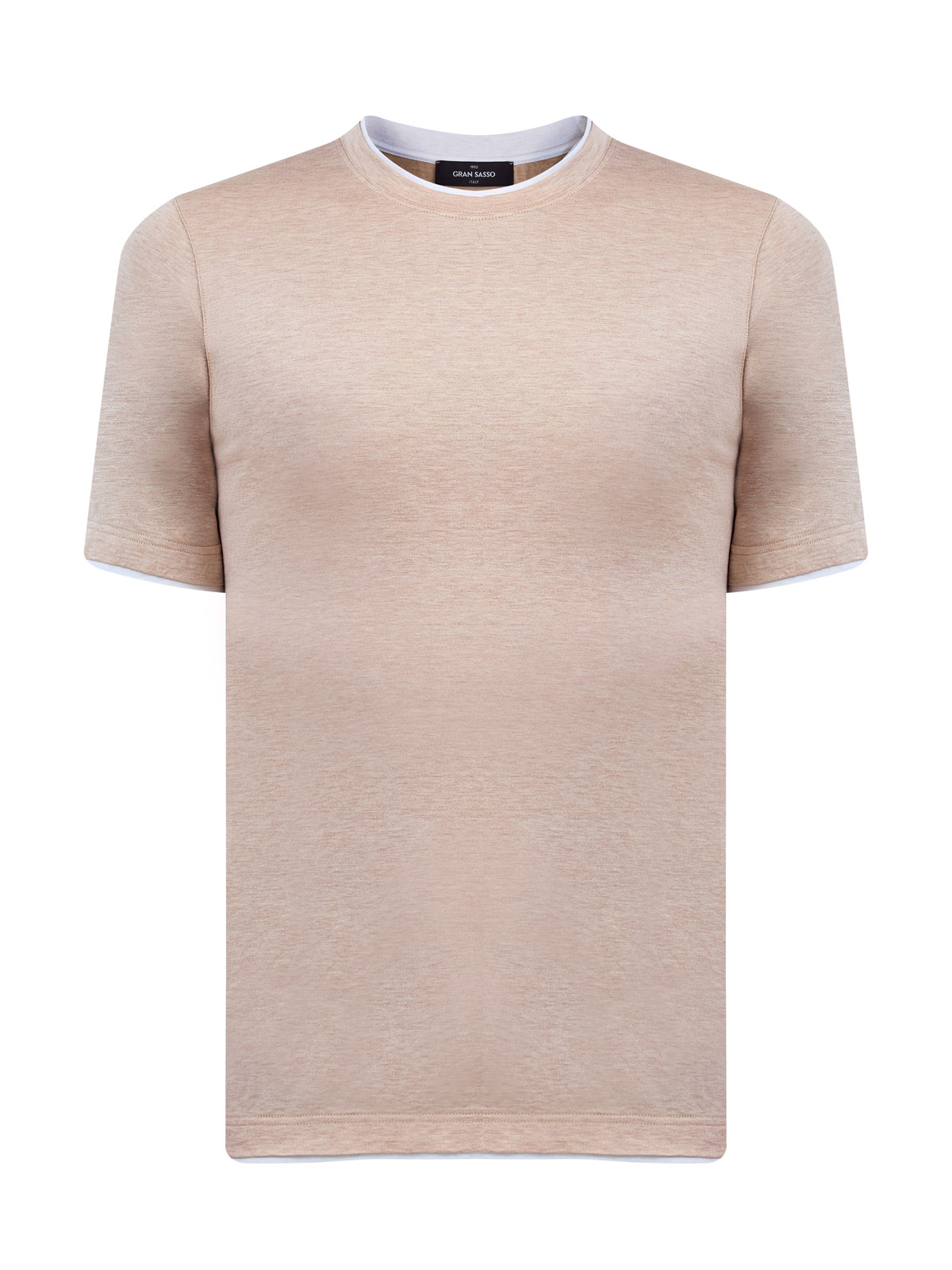 

Футболка из меланжевого хлопка джерси с контрастным кантом, Бежевый, Футболка из меланжевого хлопка джерси с контрастным кантом