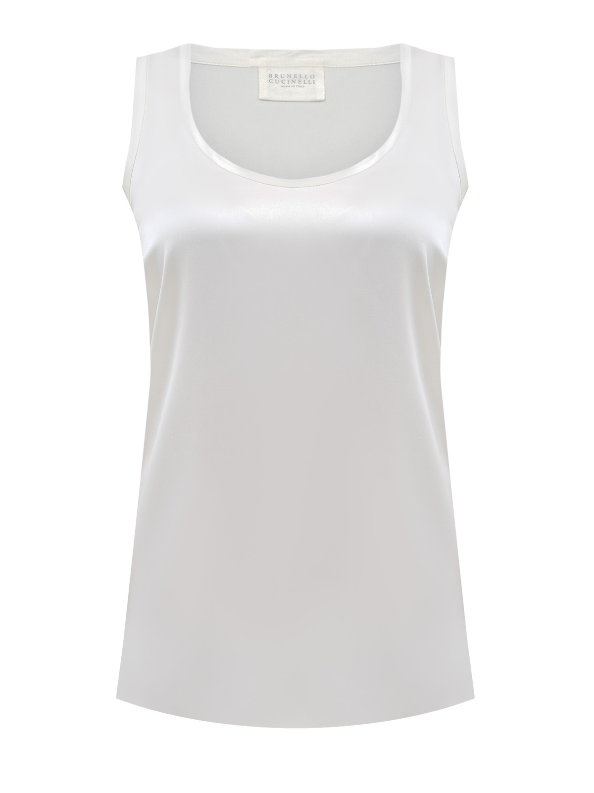 Элегантная блуза без рукавов из струящегося шелка BRUNELLO CUCINELLI, цвет белый, размер 42;44;46;48;40 - фото 1