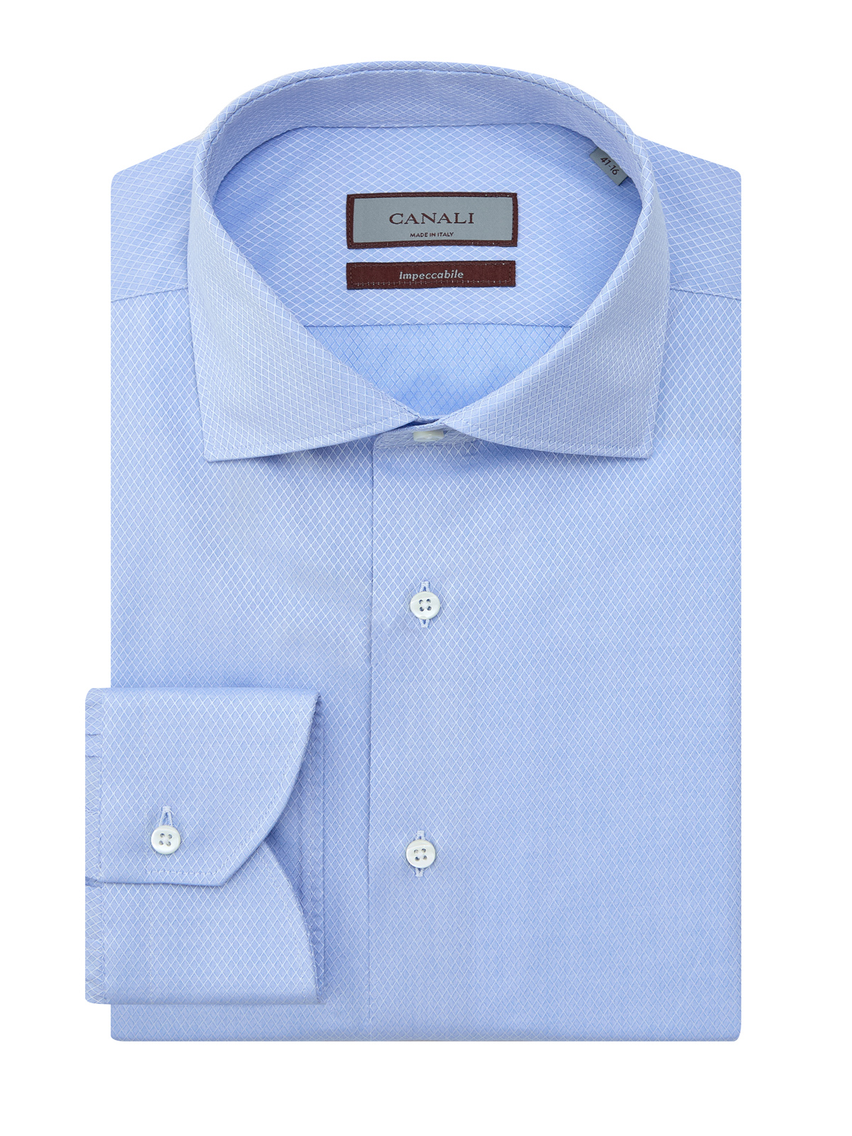Рубашка из гладкого хлопка Impeccabile с ромбовидным узором CANALI голубого цвета