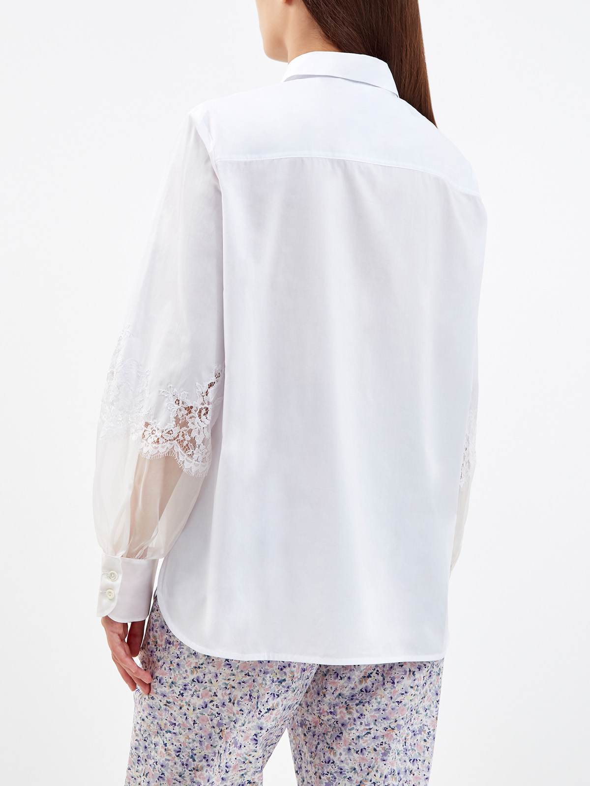 Хлопковая блуза с полупрозрачными вставками из органзы ERMANNO FIRENZE, цвет белый, размер 42;44;46;40 - фото 4