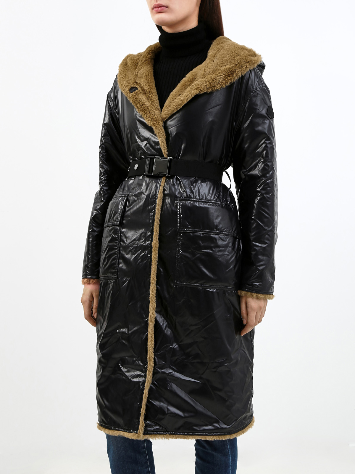 Двусторонняя куртка Actee из нейлона laqué и эко-меха MONCLER, цвет черный, размер 34;42;44;46 - фото 3