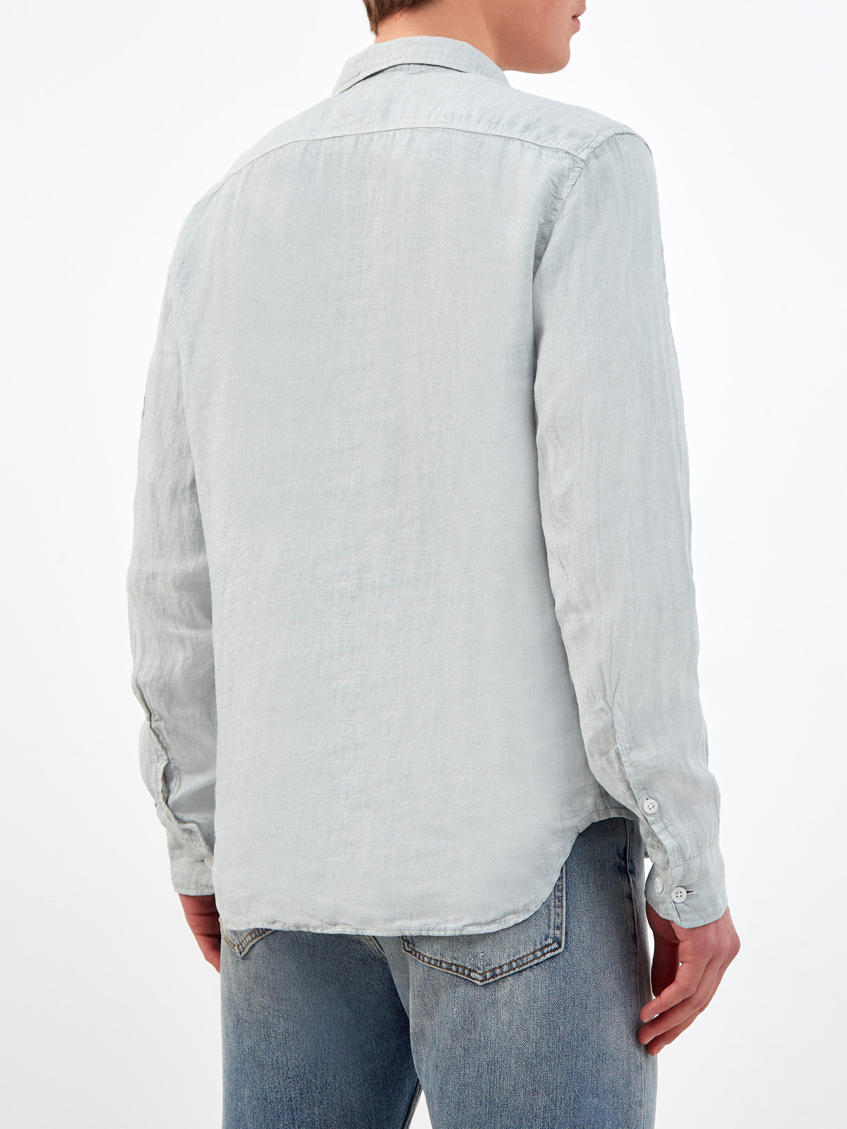 Рубашка из тонкого льна с накладными карманами и линзой C.P. C.P.COMPANY, цвет голубой, размер M;L;XL;2XL - фото 4