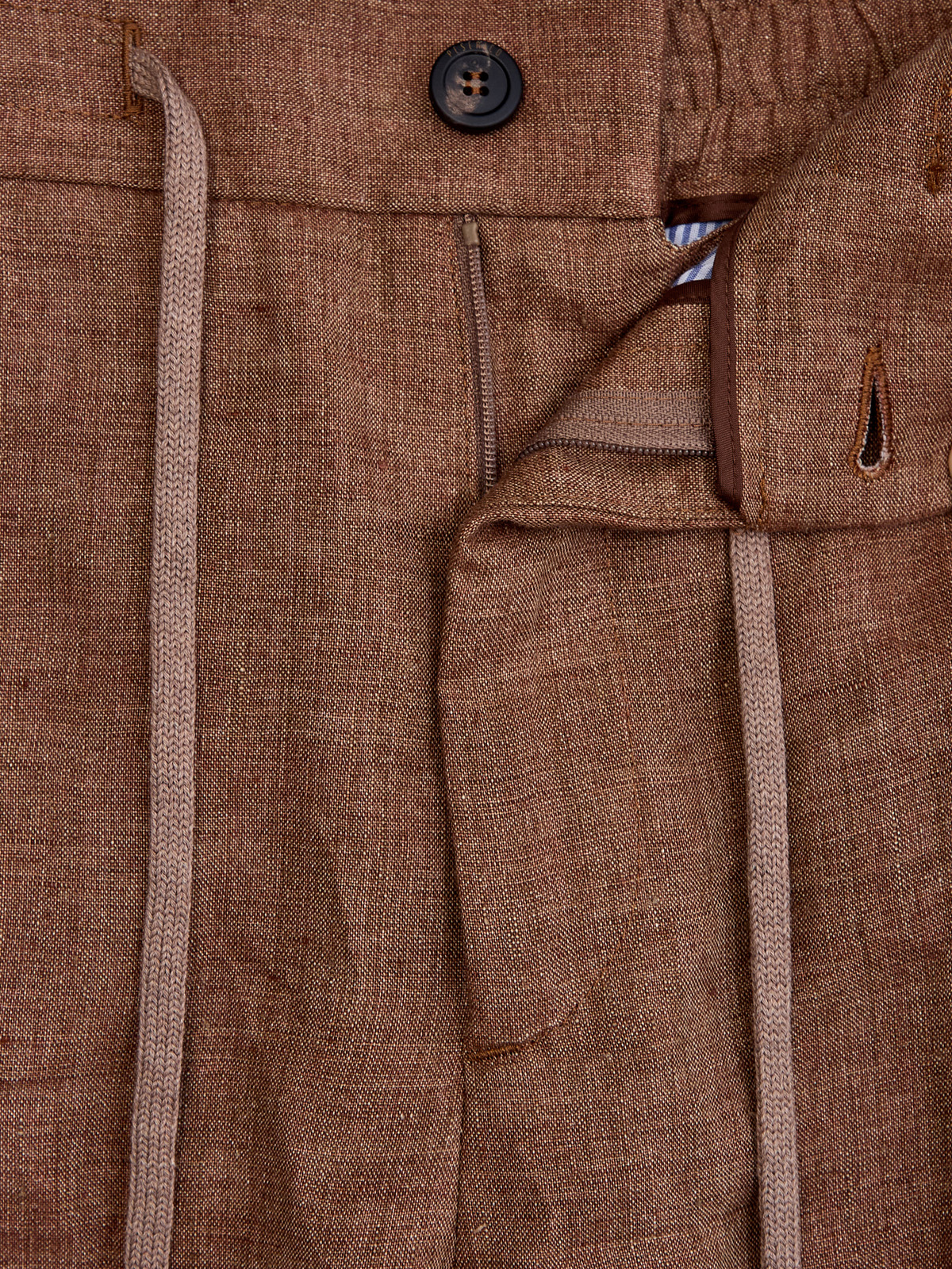 Льняные брюки в стиле sprezzatura с регулируемой кулиской PESERICO, цвет коричневый, размер 48;50;52 - фото 6