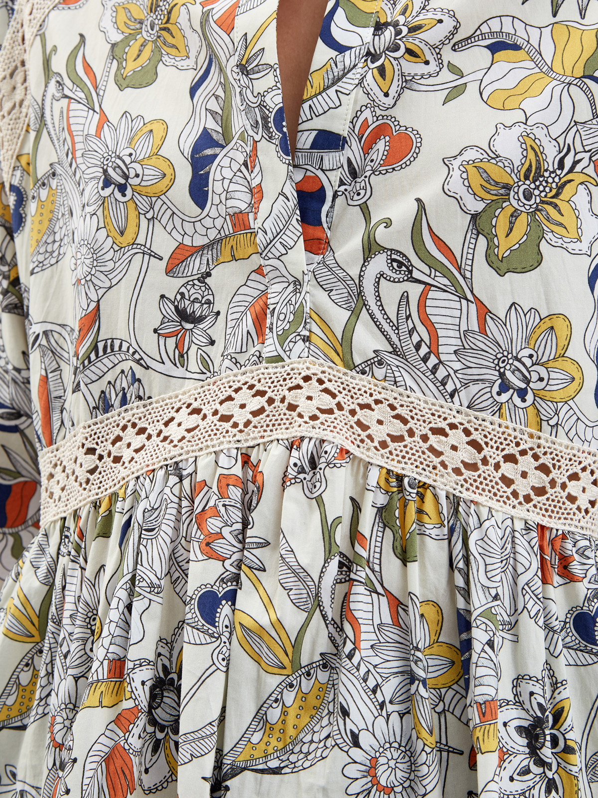 Блуза из дышащего хлопка с ажурным декором и принтом ERMANNO FIRENZE, цвет бежевый, размер 40;42;44;46;38 - фото 5