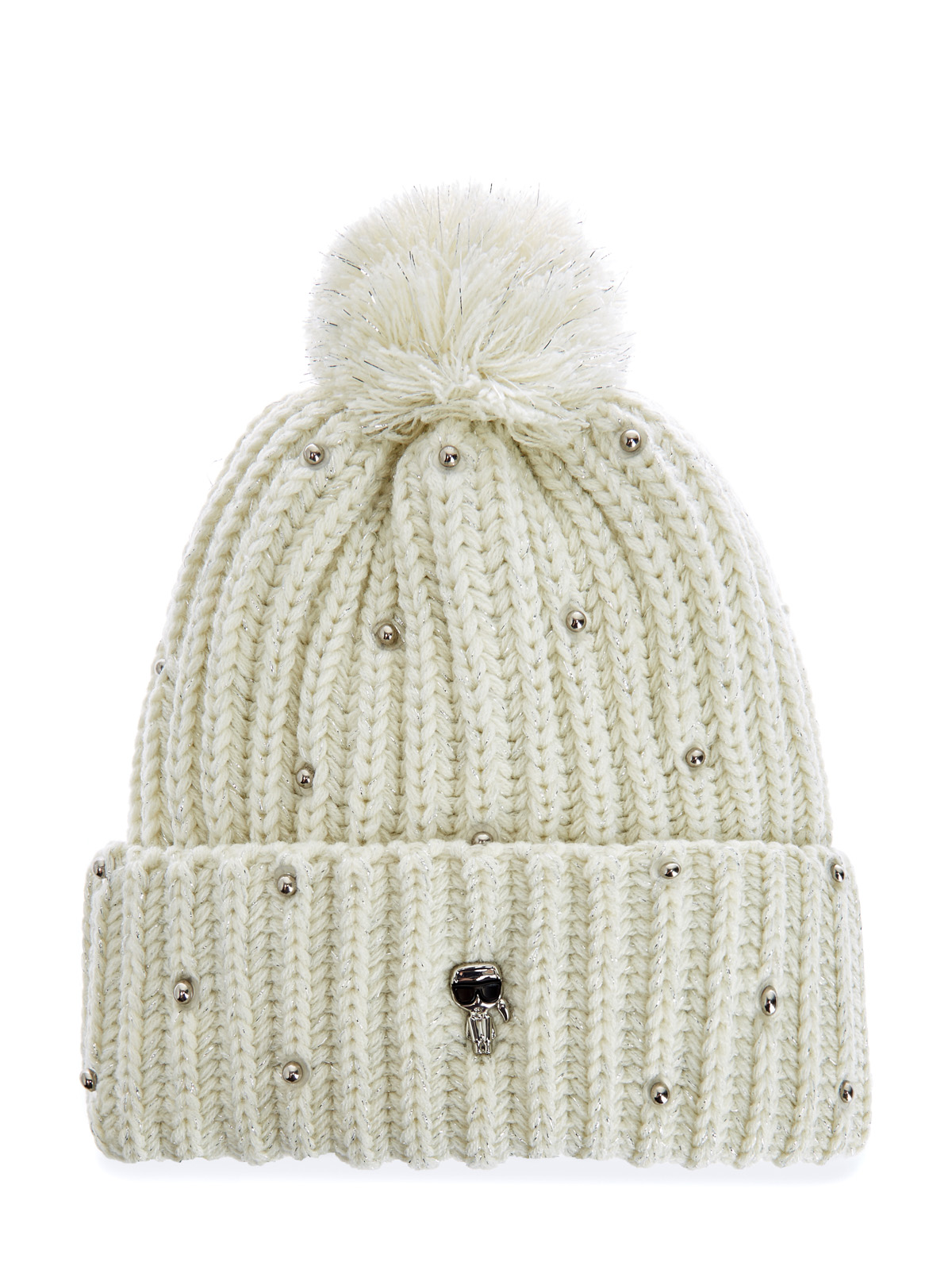 Объемная шапка с нитью ламе и металлизированным декором KARL LAGERFELD, цвет белый, размер S;L