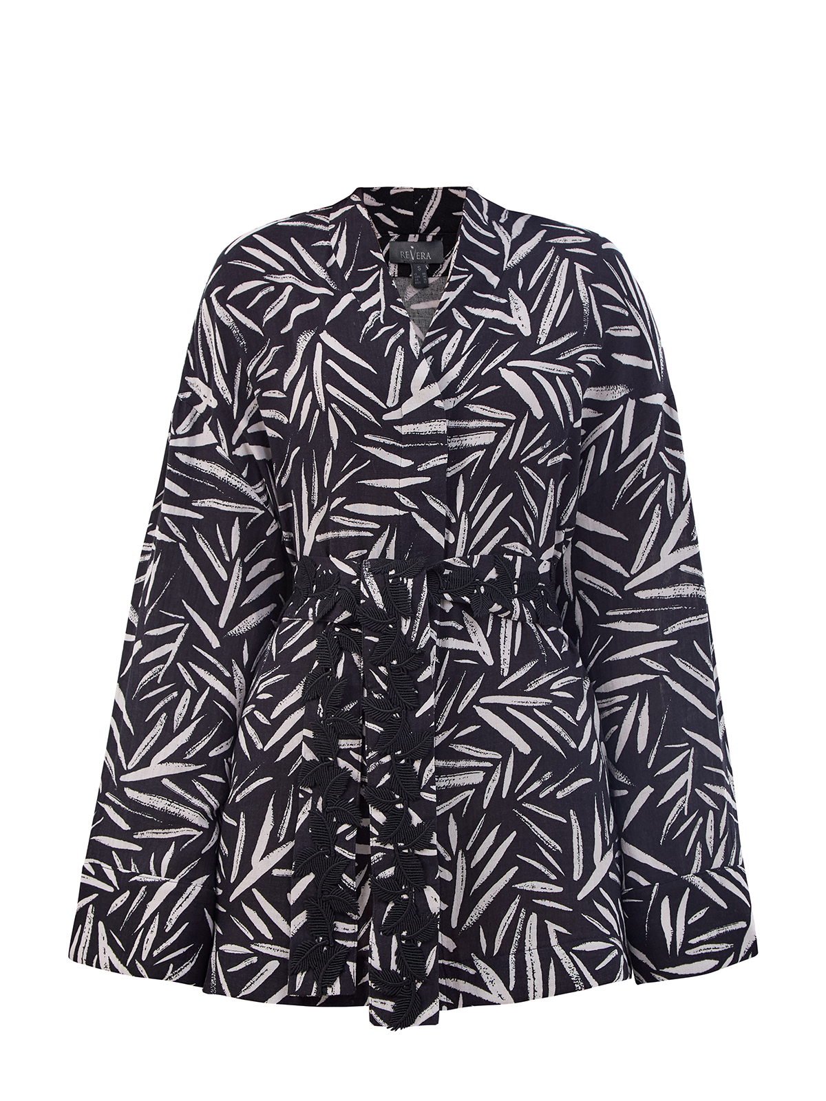 Хлопковая блуза в стиле кимоно с вышивкой на поясе RE VERA, цвет черный, размер 42;44;46;48