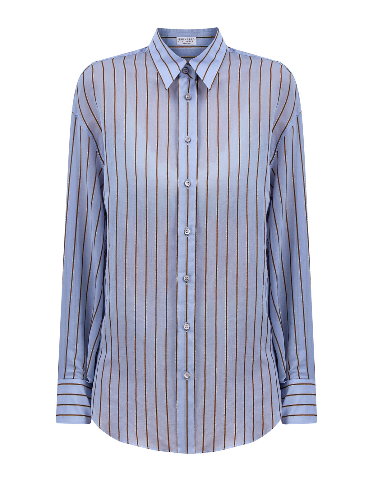 Рубашка Sparkling Stripe из тонкого поплина с цепочкой Мониль BRUNELLO CUCINELLI, цвет голубой, размер 44