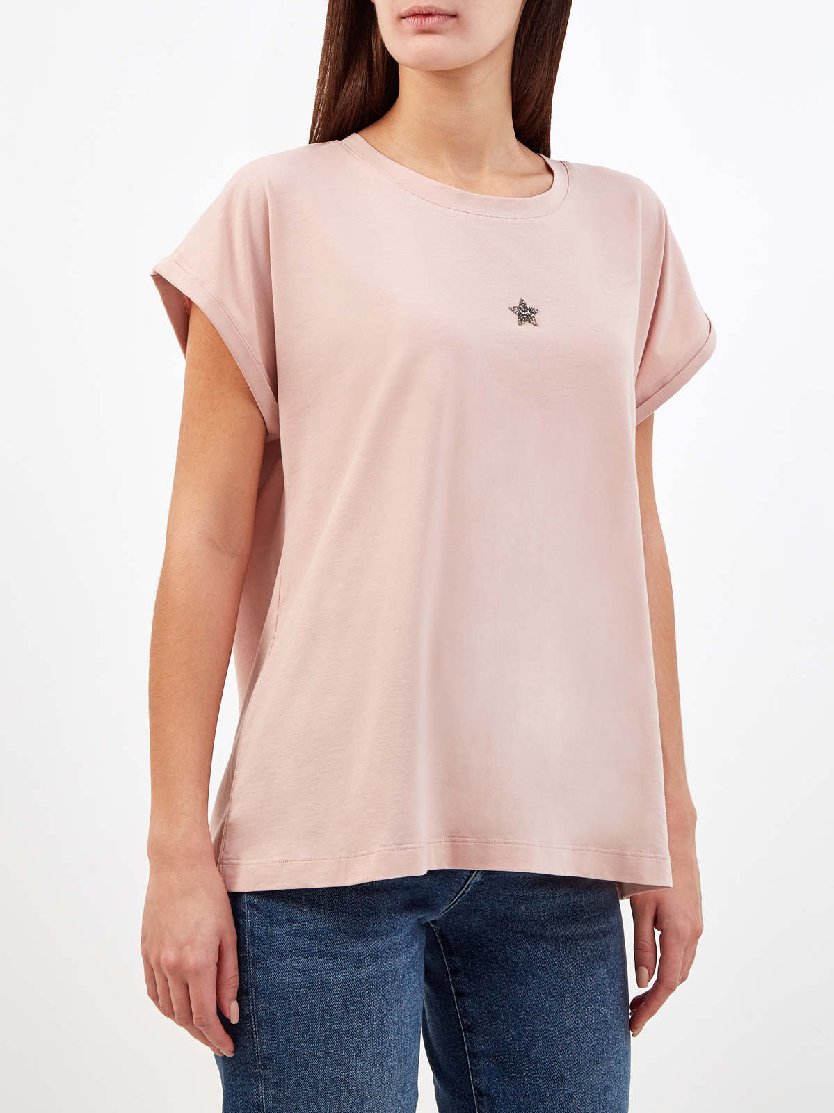 Свободная футболка с символикой из кристаллов Swarovski® LORENA ANTONIAZZI, цвет розовый, размер 38;40;42;44 - фото 3
