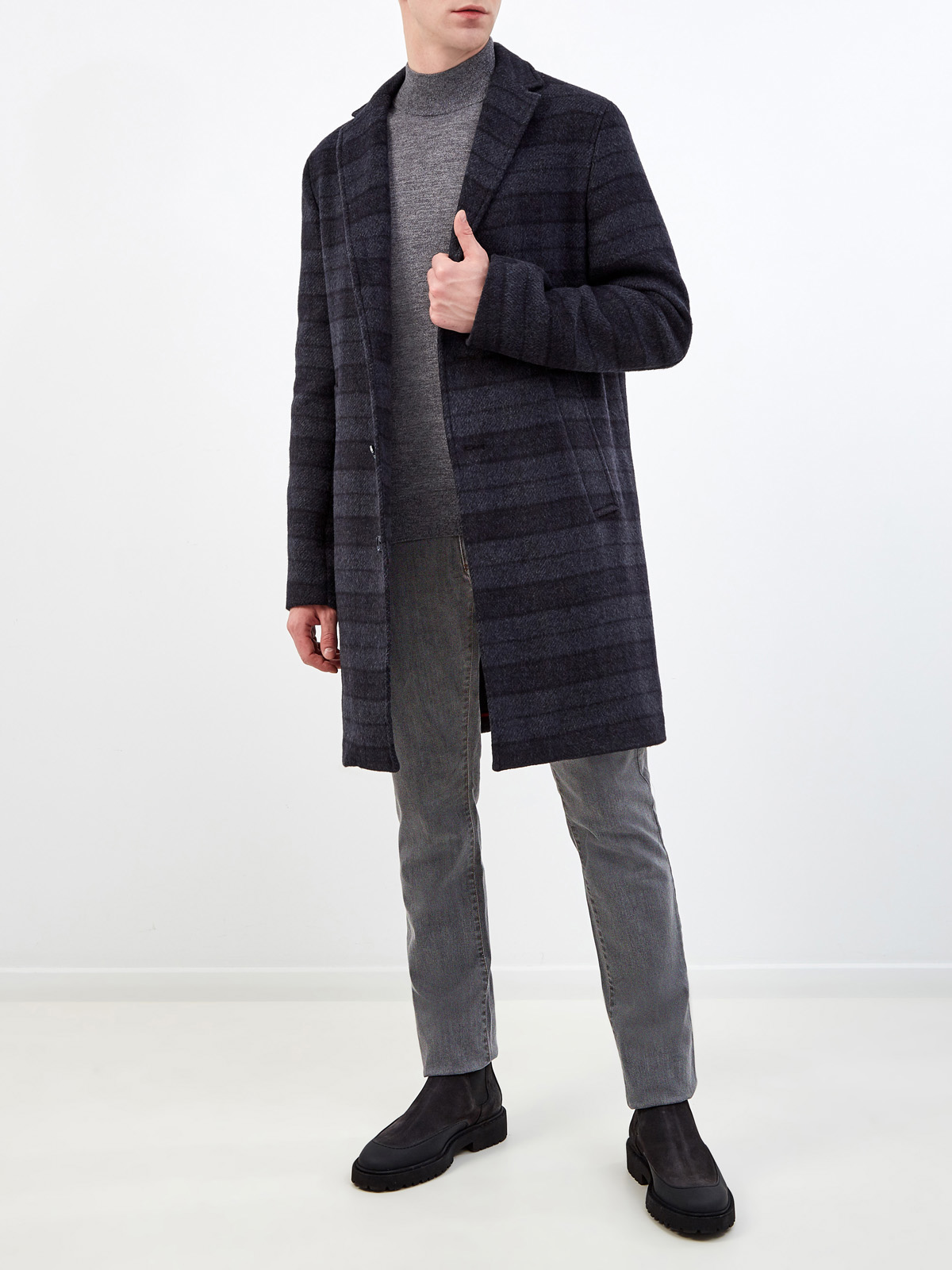 Классическое однобортное пальто из шерсти в полоску CUDGI, цвет синий, размер 52;54;56;58;50 - фото 2