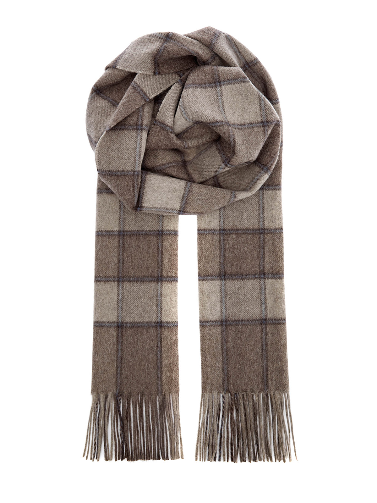 

Кашемировый шарф в крупную клетку с бахромой, Коричневый, Кашемировый шарф в крупную клетку с бахромой