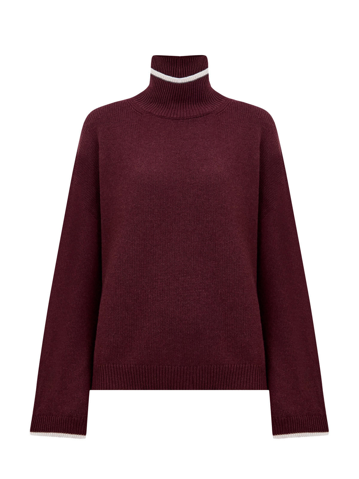 

Свитер из кашемира с двойным воротом и контрастным кантом, Бордовый, Свитер из кашемира с двойным воротом и контрастным кантом