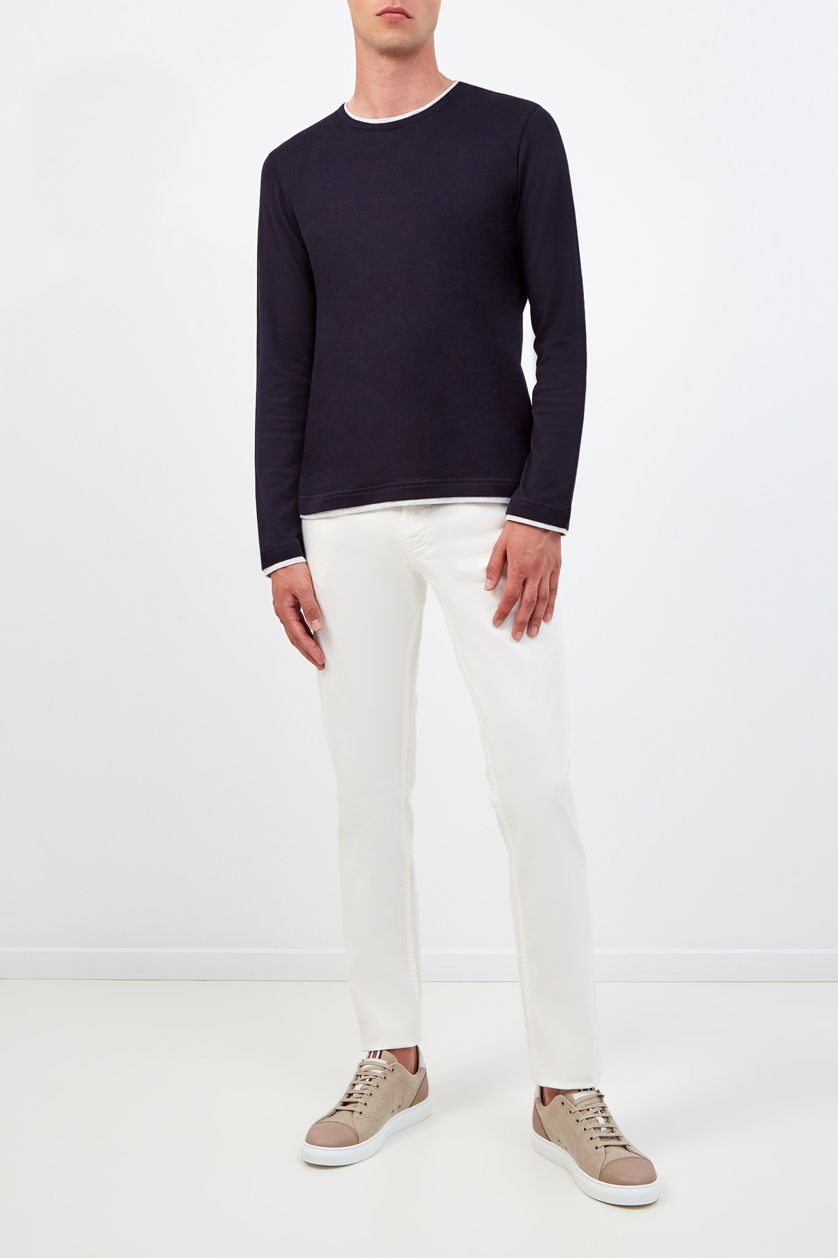 Однотонные джинсы кроя slim с матовой фурнитурой ELEVENTY, цвет белый, размер 48;50 - фото 2