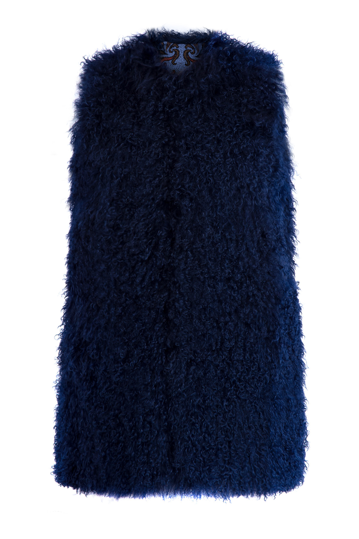 Двусторонний жилет из овчины с длинным ворсом тёмно-синего цвета ETRO, размер 42;44 - фото 1