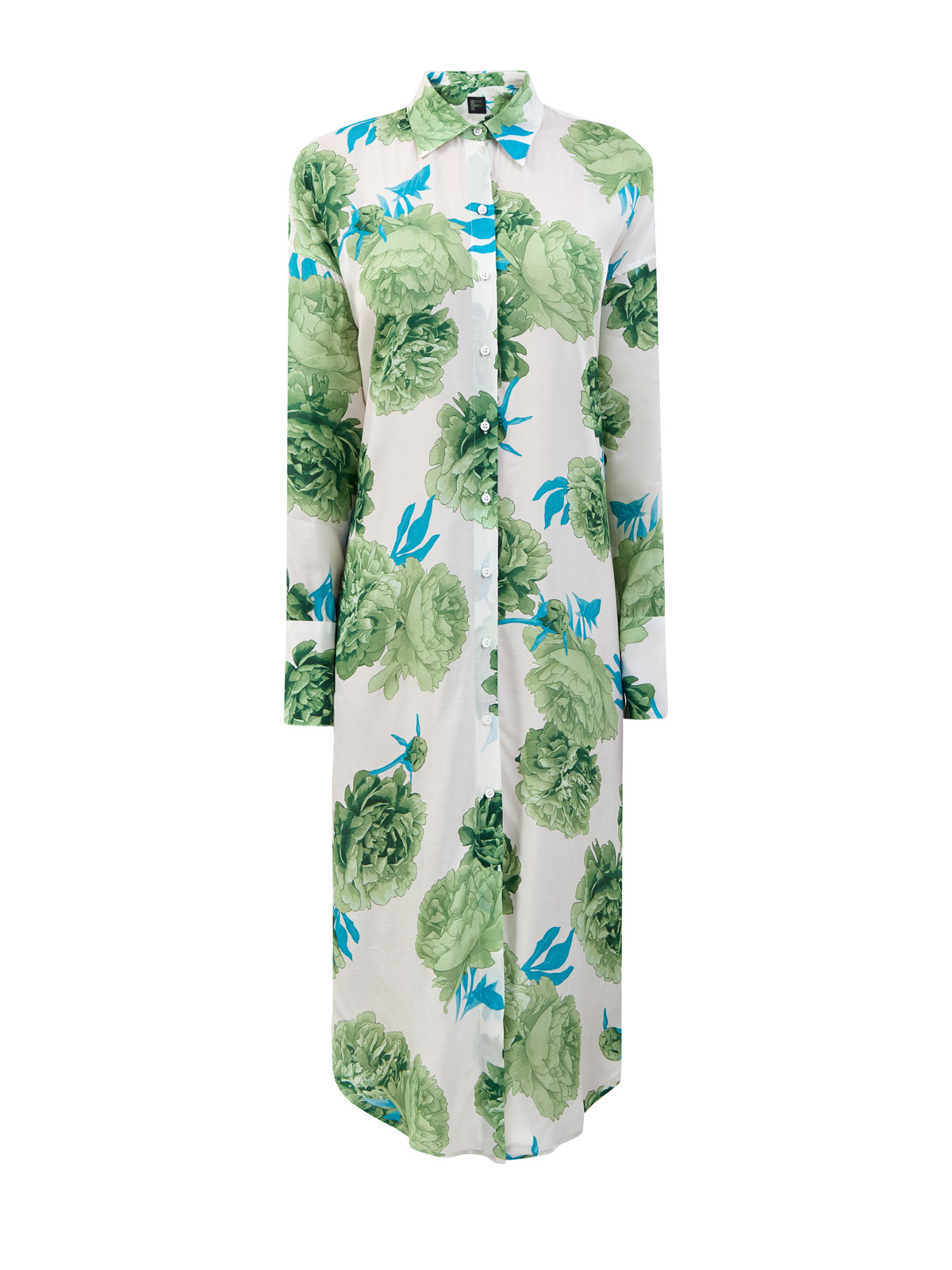 Легкое платье-рубашка из тонкой струящейся вискозы с принтом FISICO, цвет зеленый, размер L;S