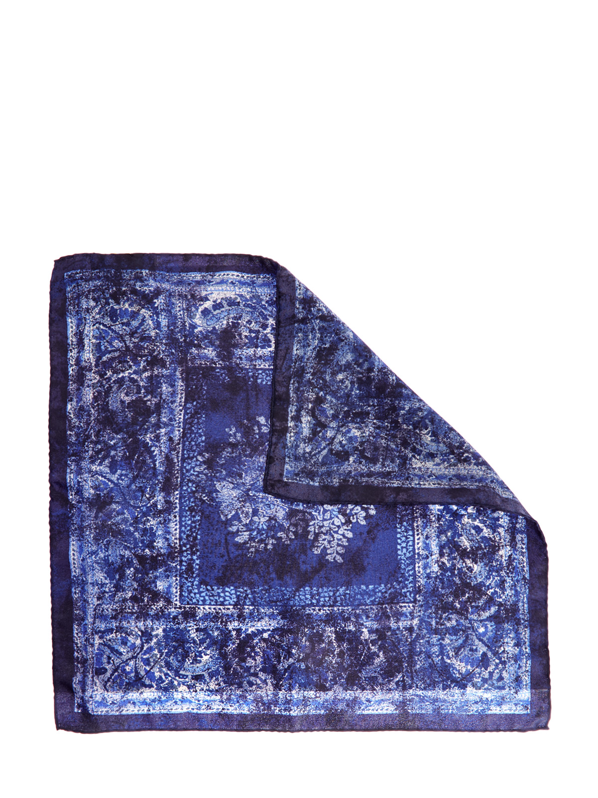 Платок-паше из шелка с принтом в синей гамме CANALI, цвет синий, размер M - фото 3
