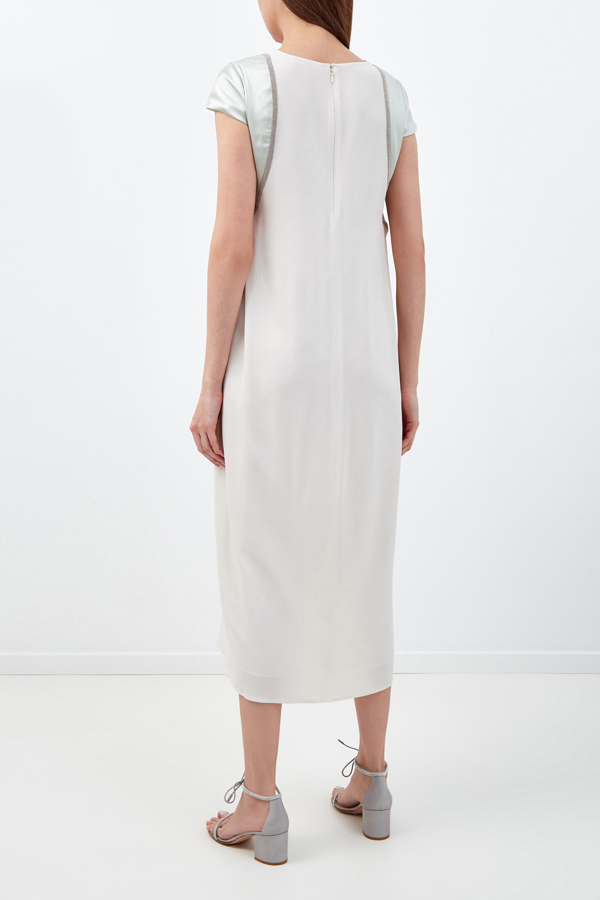 Платье в стиле colorblock из шелкового крепа FABIANA FILIPPI, цвет белый, размер 40 - фото 4