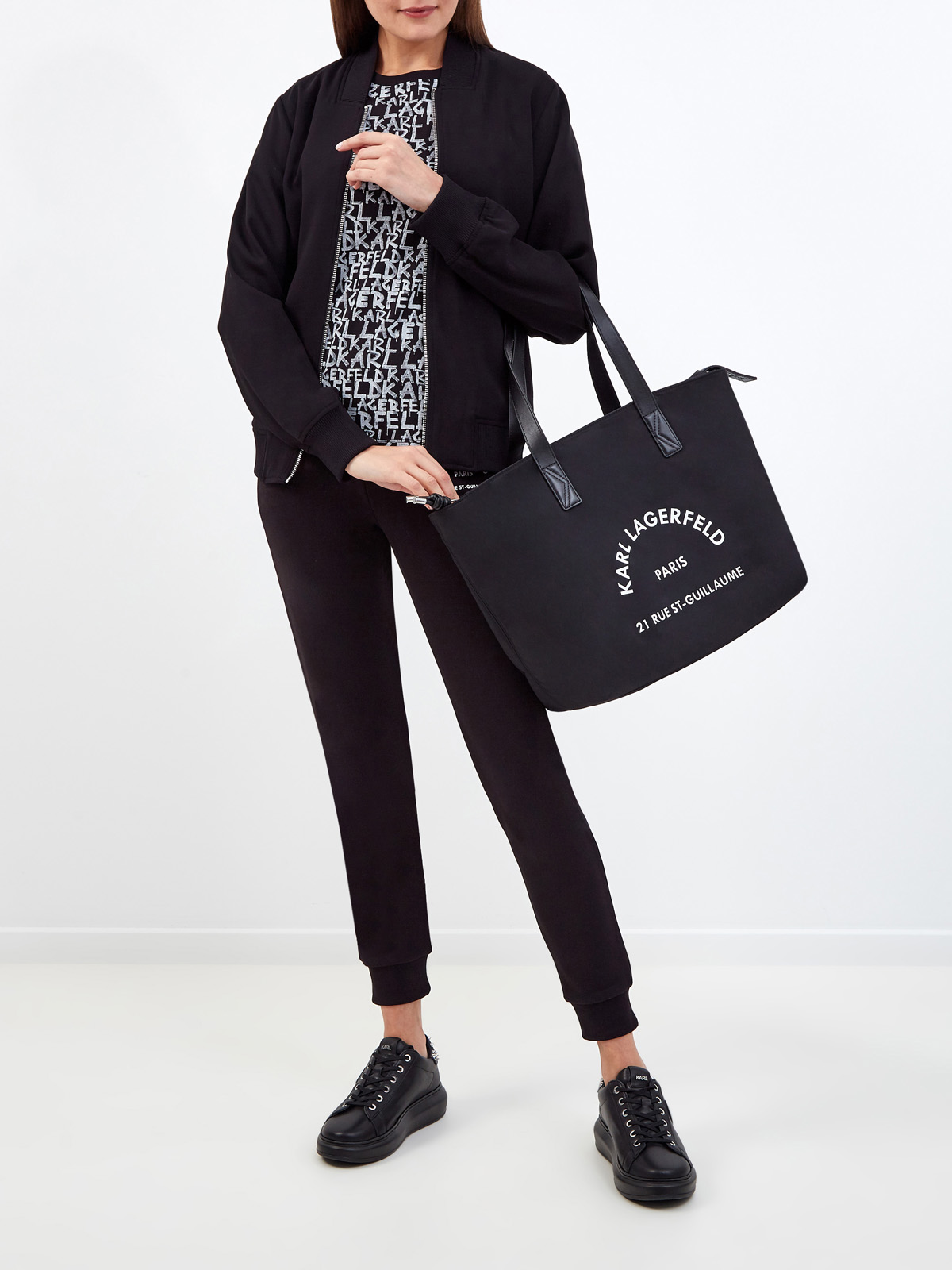 Вместительная сумка-тоут Rue St-Guillaume с контрастным декором KARL LAGERFELD, цвет черный, размер 5;6;7 - фото 8