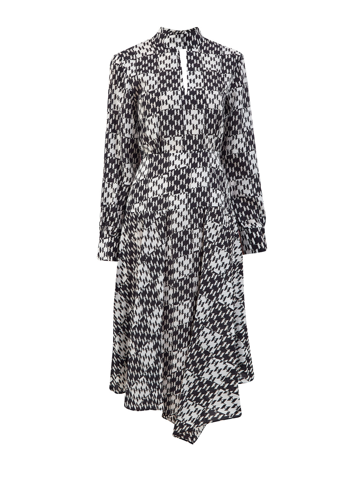 Платье из шелка с принтом K/Monogram и асимметричным подолом KARL LAGERFELD, цвет мульти, размер M;L;XL
