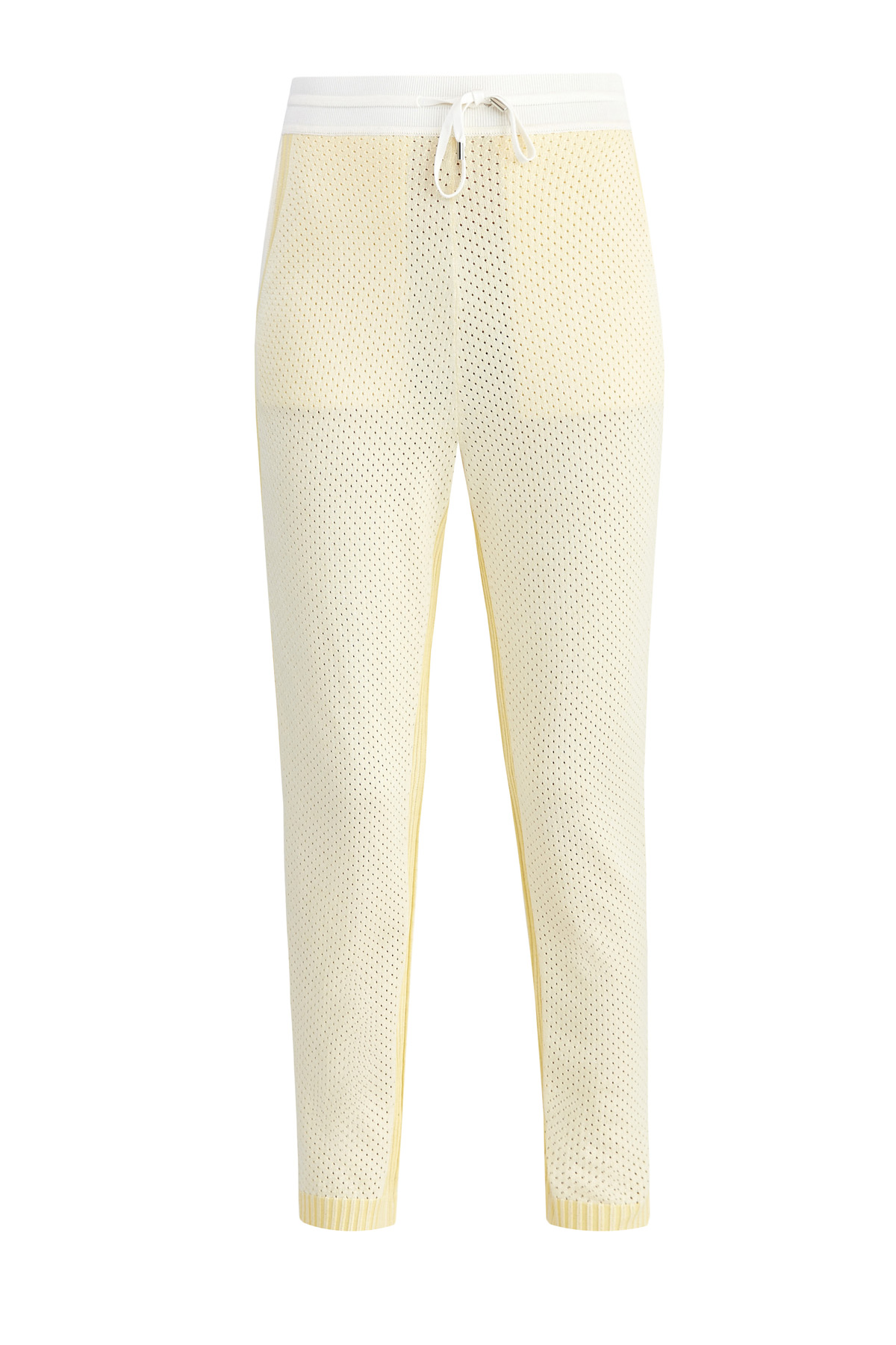 Перфорированные спортивные брюки с вязаными лампасами в полоску MAISON ULLENS, цвет желтый, размер 34;36;38 - фото 1