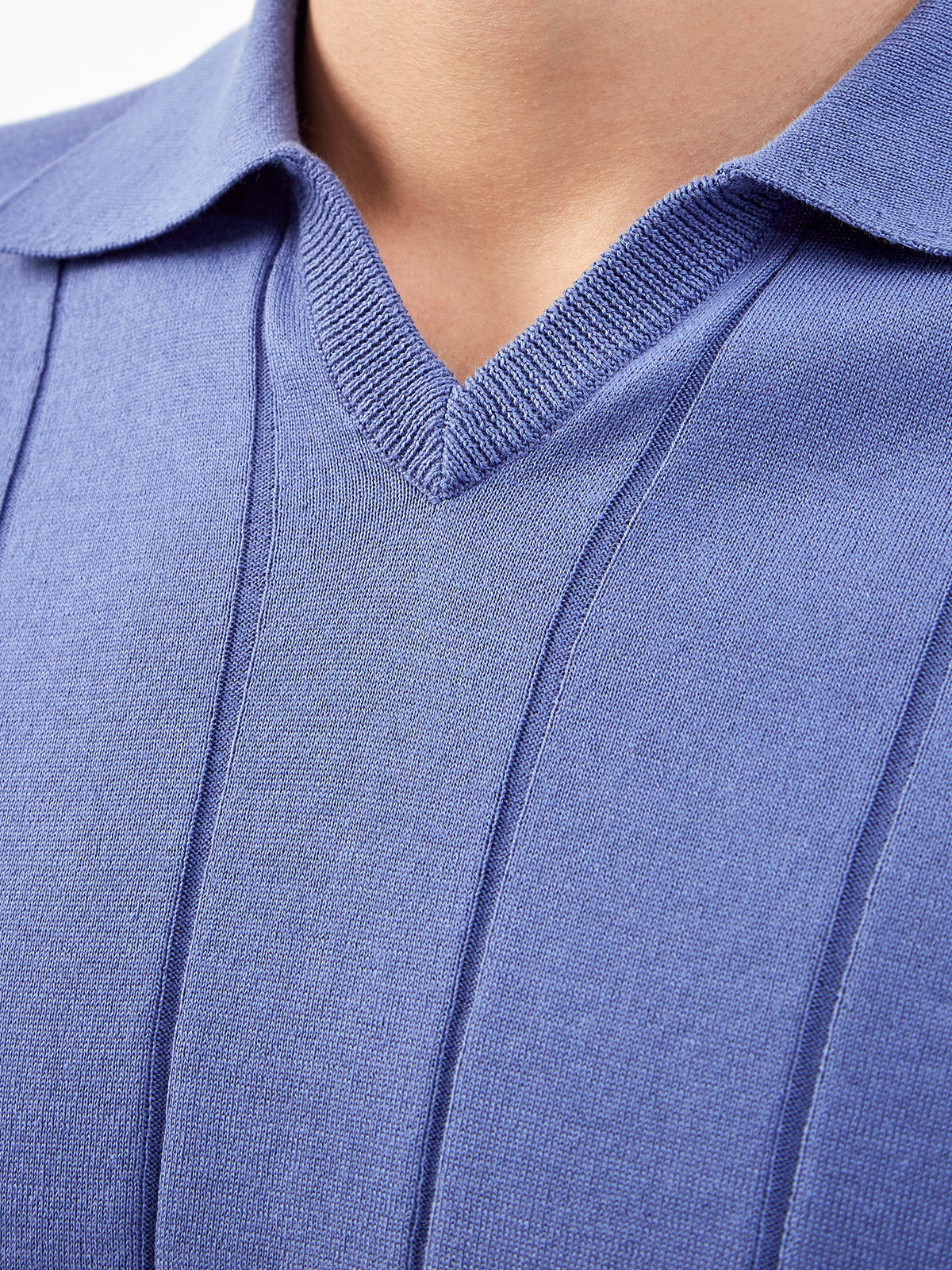 Джемпер-поло из хлопковой пряжи в полоску BRUNELLO CUCINELLI, цвет синий, размер 52;58;48 - фото 5