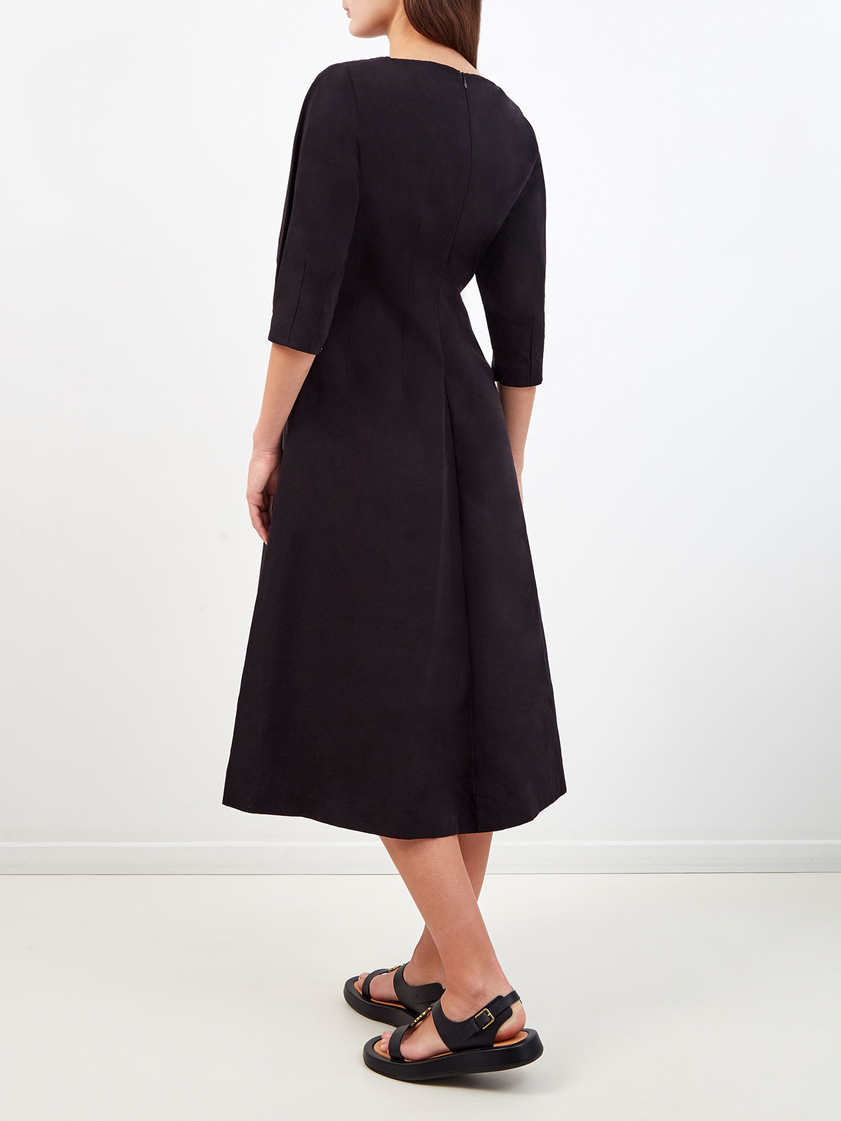 Платье-миди из плотного хлопка и льна с объемным подолом GENTRYPORTOFINO, цвет черный, размер 42;44;40 - фото 4