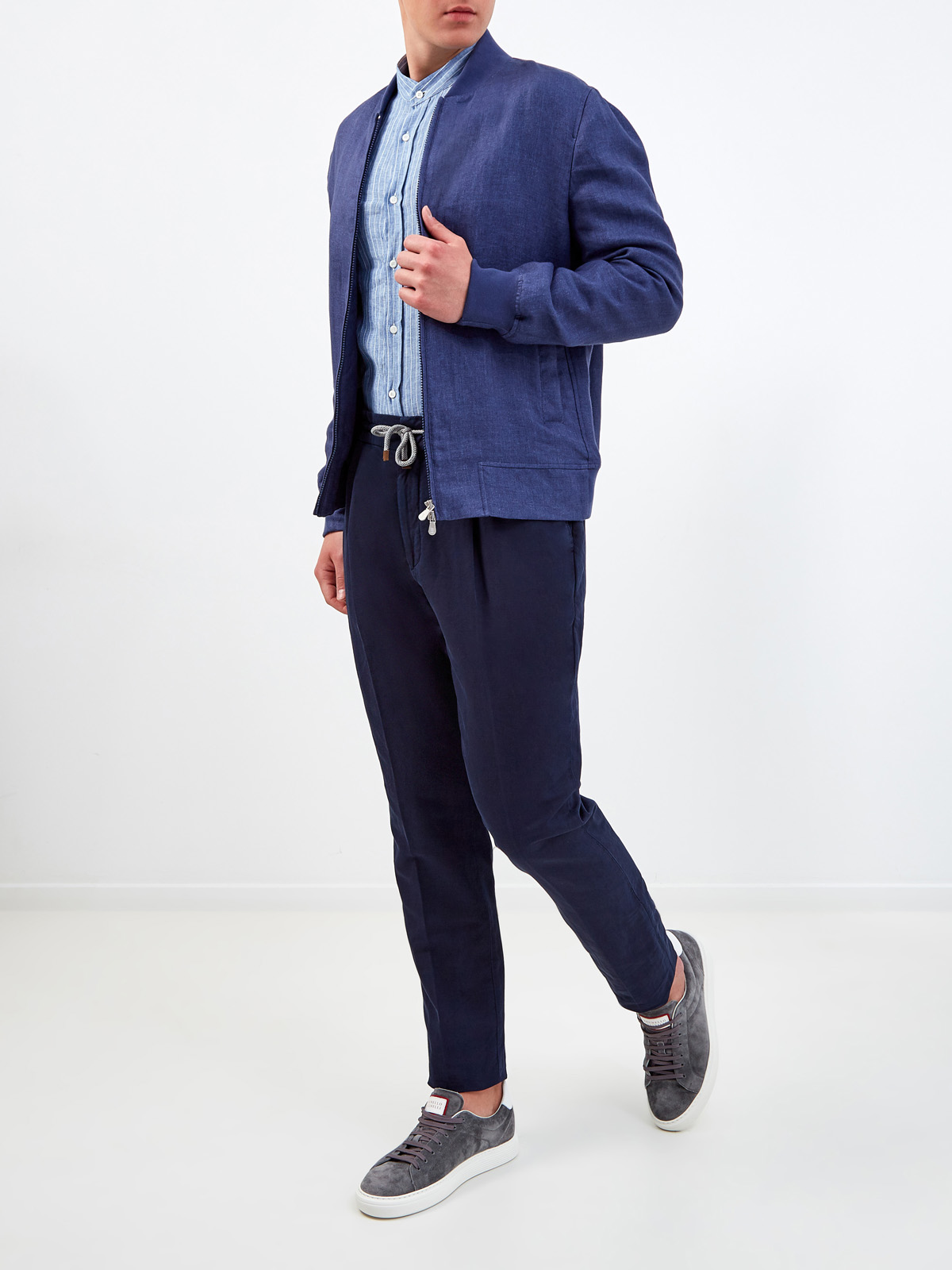 Легкая куртка из льняного твила делаве BRUNELLO CUCINELLI, цвет синий, размер 50;52;54;56;48 - фото 2