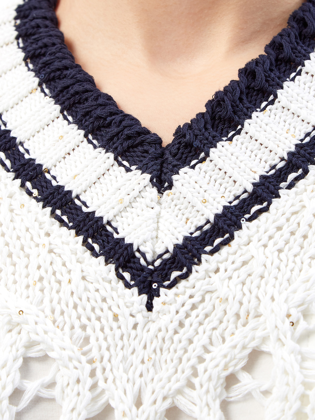 Пуловер из хлопковой пряжи крупной вязки с пайетками LORENA ANTONIAZZI, цвет белый, размер 40;42;44;46;38 - фото 5