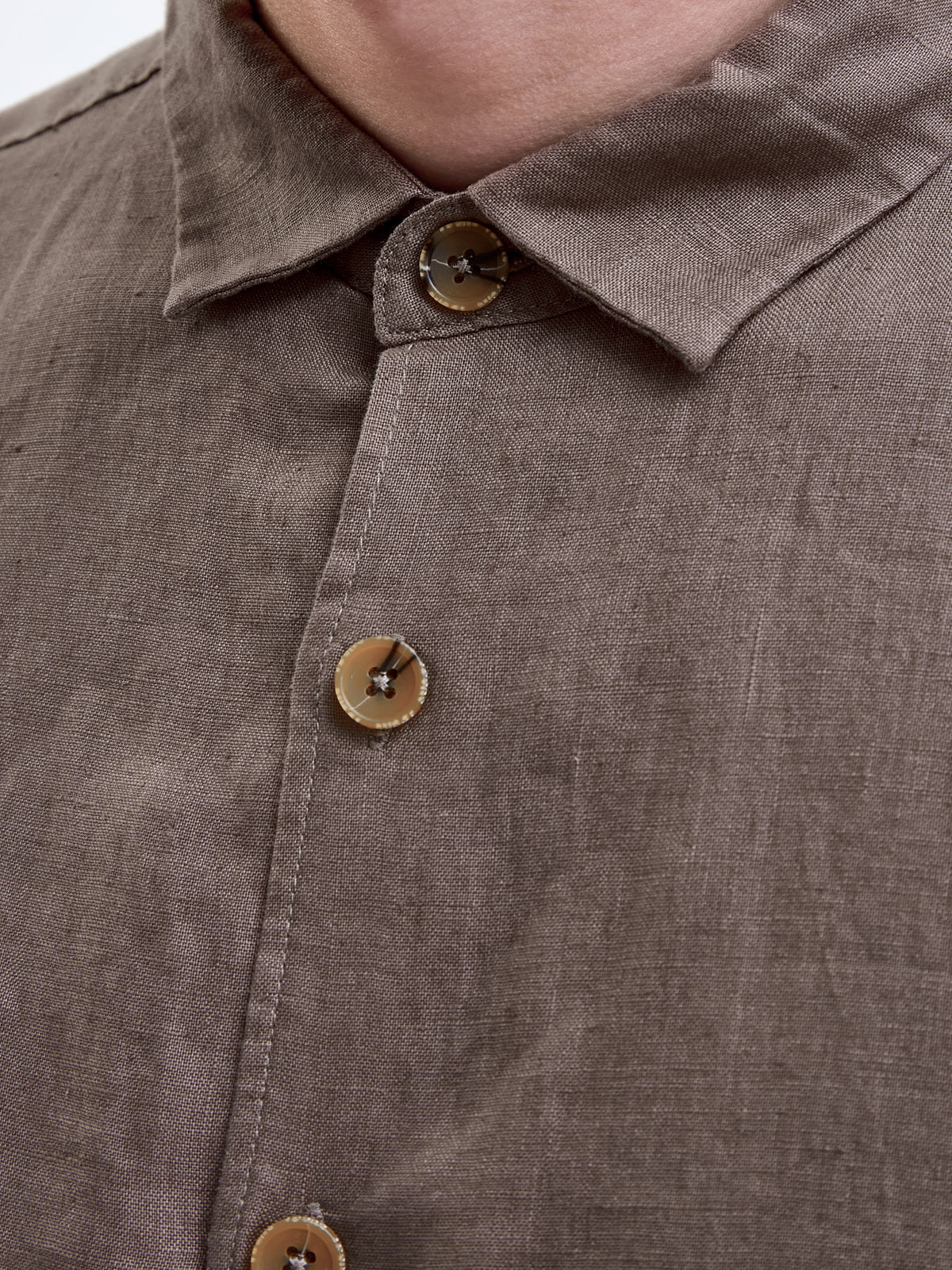 Однотонная рубашка свободного кроя из льняной ткани CUDGI, цвет коричневый, размер 56 - фото 3