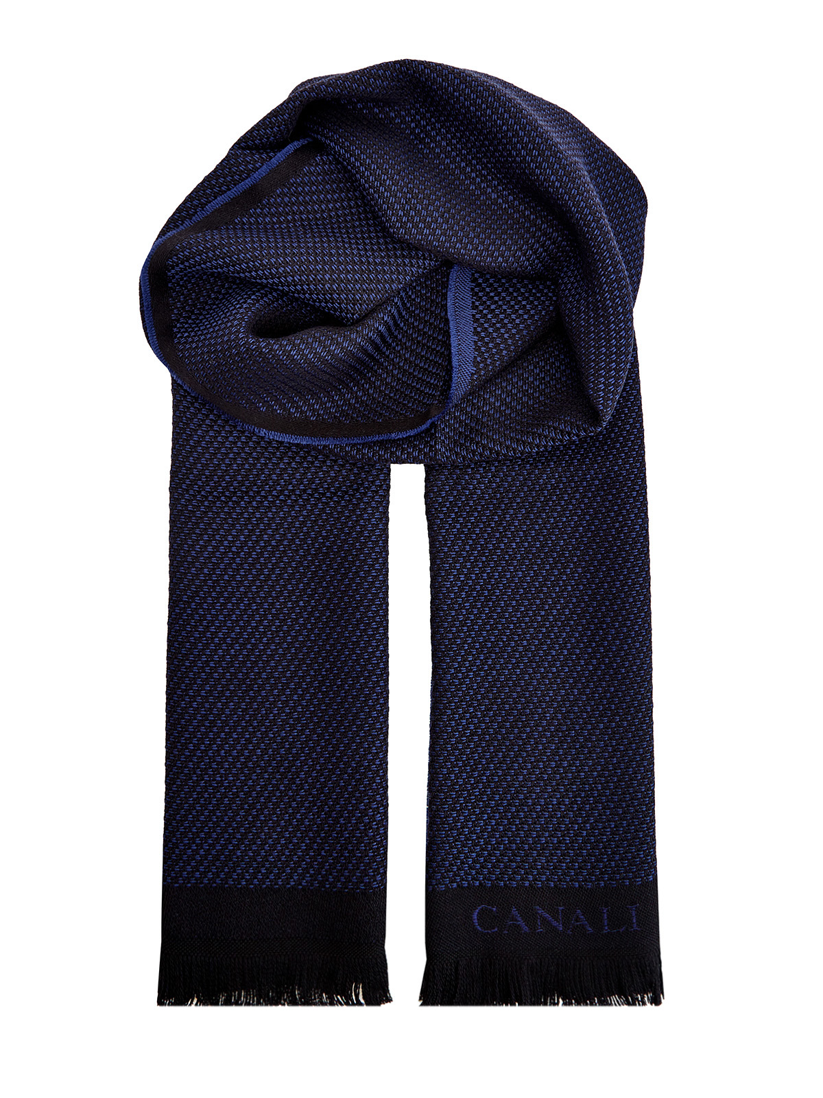 Шарф из шерсти с вязаным узором all-over CANALI, цвет синий, размер 41.5;44;45 - фото 1