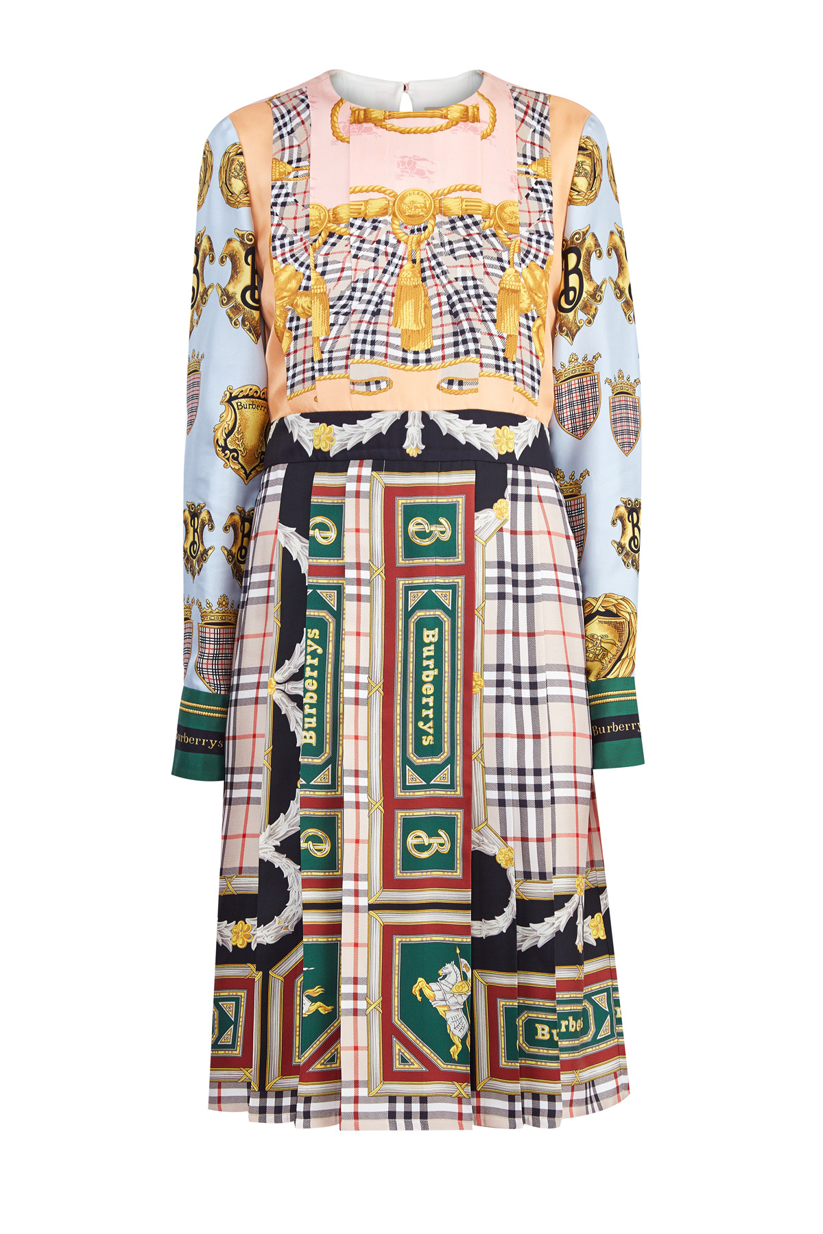 Платье из шелка с многообразием фирменных принтов из архивов бренда BURBERRY, цвет мульти, размер 10 - фото 1