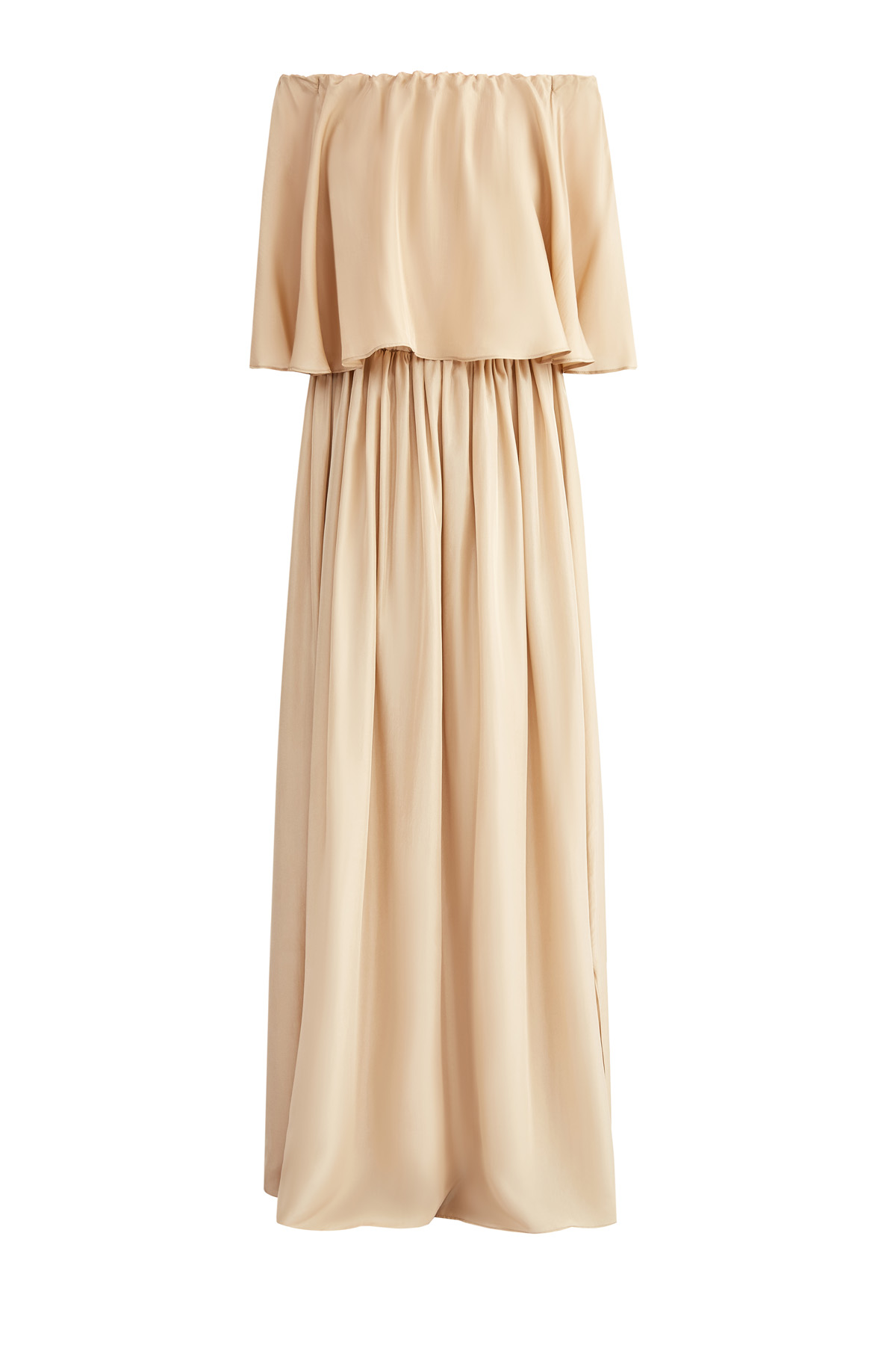 Шелковое платье в пол в стиле бохо с драпировками BRUNELLO CUCINELLI, цвет бежевый, размер 44;42 - фото 1