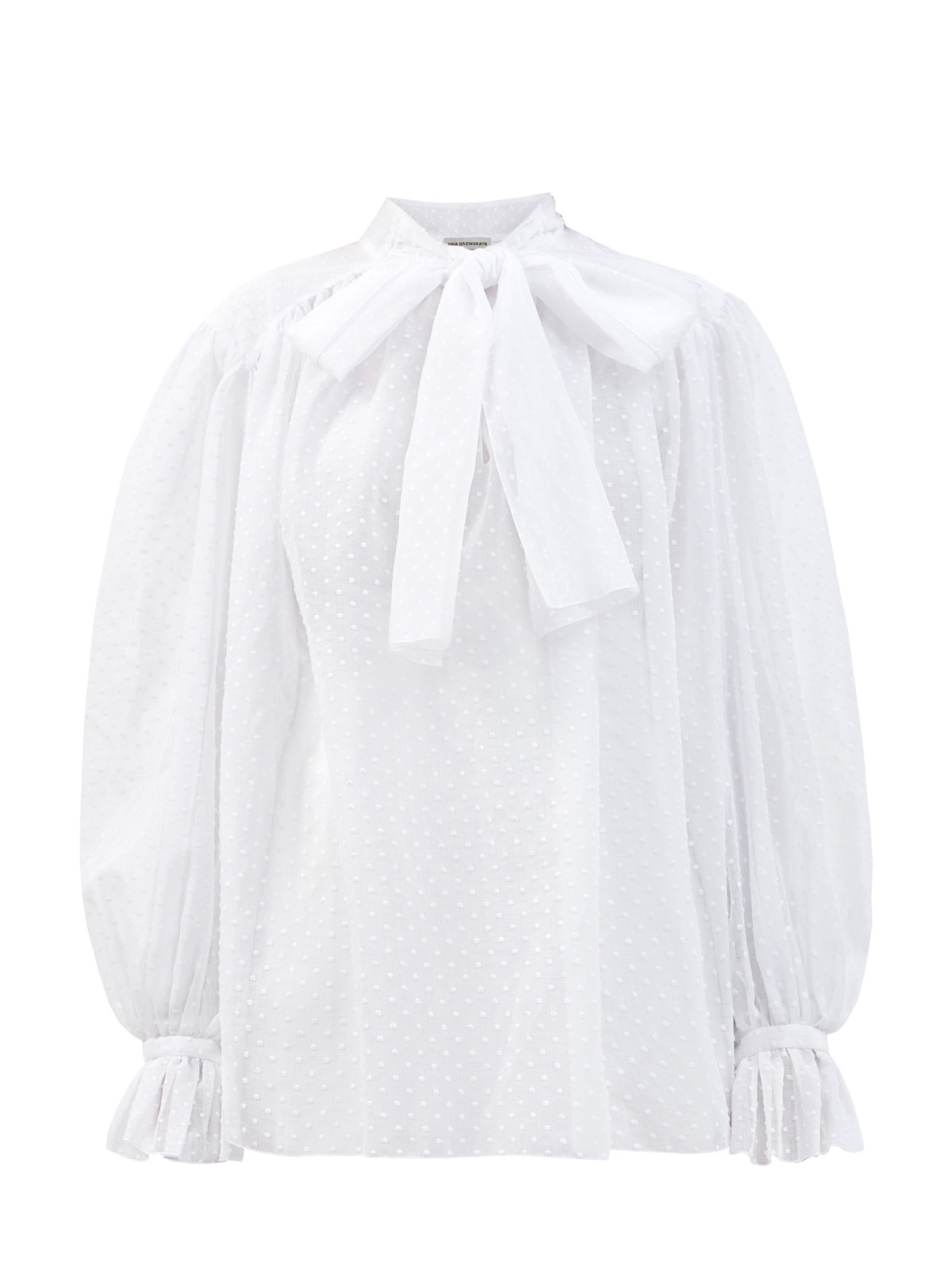 Блуза из полупрозрачного хлопка с бантом и микро-помпонами Vika Gazinskaya, цвет белый, размер 38;40;42