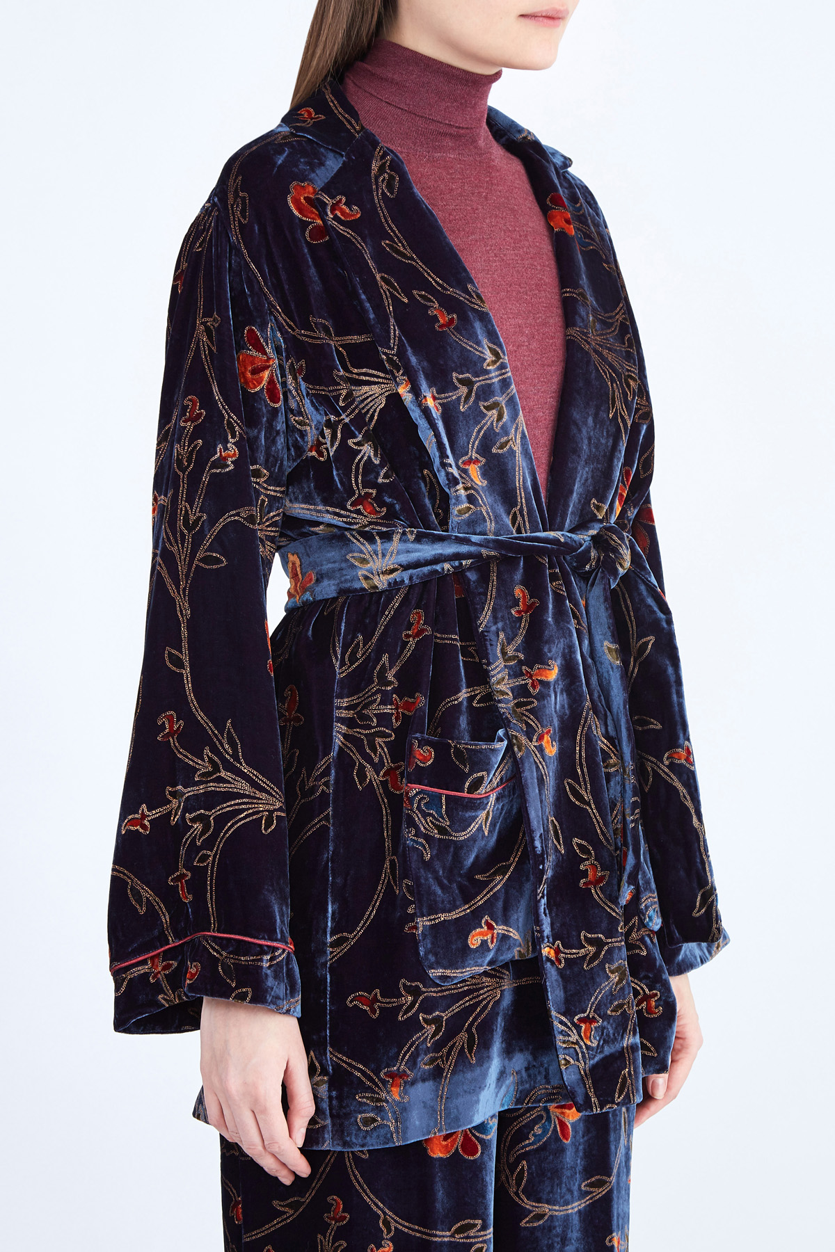 Жакет в пижамном стиле из плотного бархата с цветочным принтом ETRO, размер 42;46 - фото 3