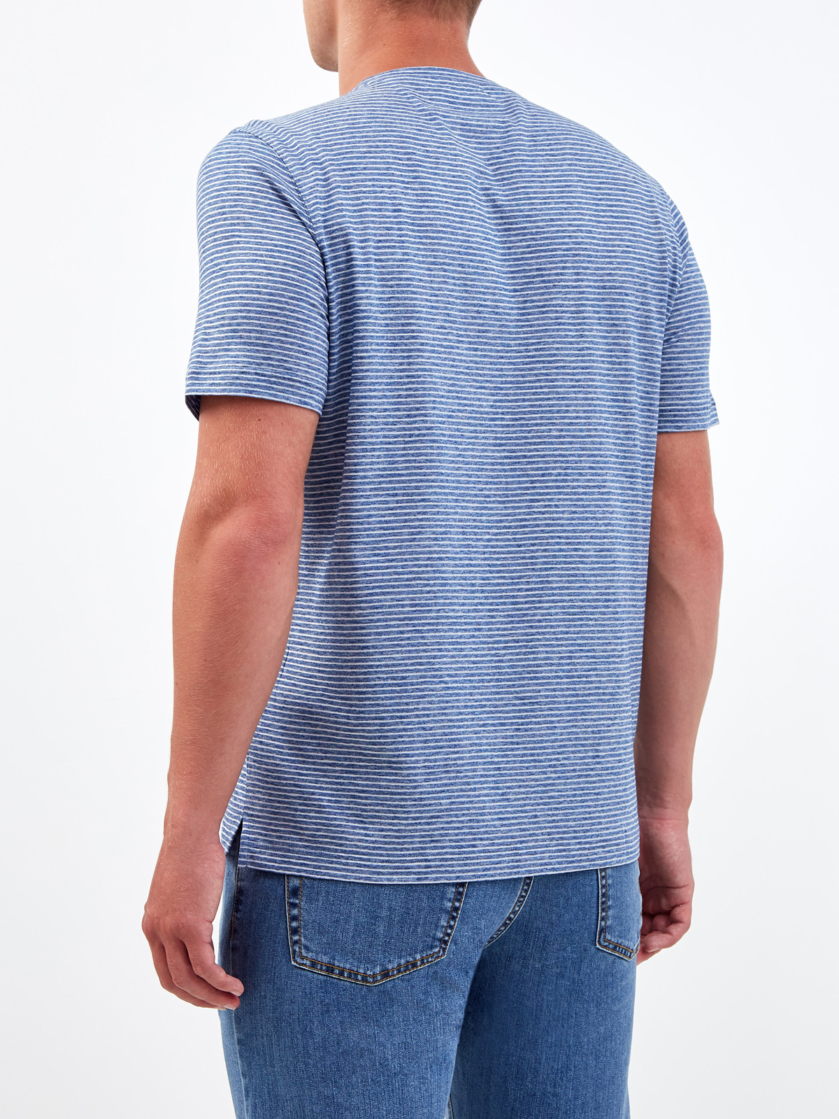 Хлопковая футболка из джерси с принтом в полоску GRAN SASSO, цвет синий, размер 50;54;56;60 - фото 4