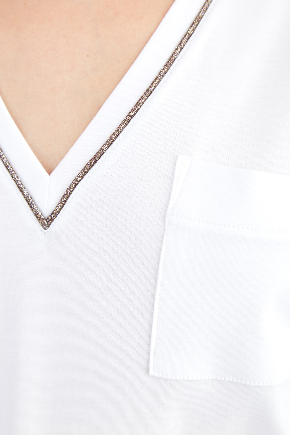 Свободная футболка с отделкой мерцающей тесьмой и карманом ELEVENTY, цвет белый, размер 44;46;48;42 - фото 5