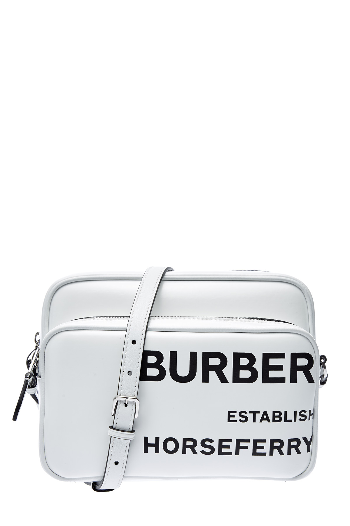 Camera bag из габардина с глянцевым покрытием и принтом Horseferry BURBERRY, цвет белый, размер 36.5;37;38;39 - фото 1