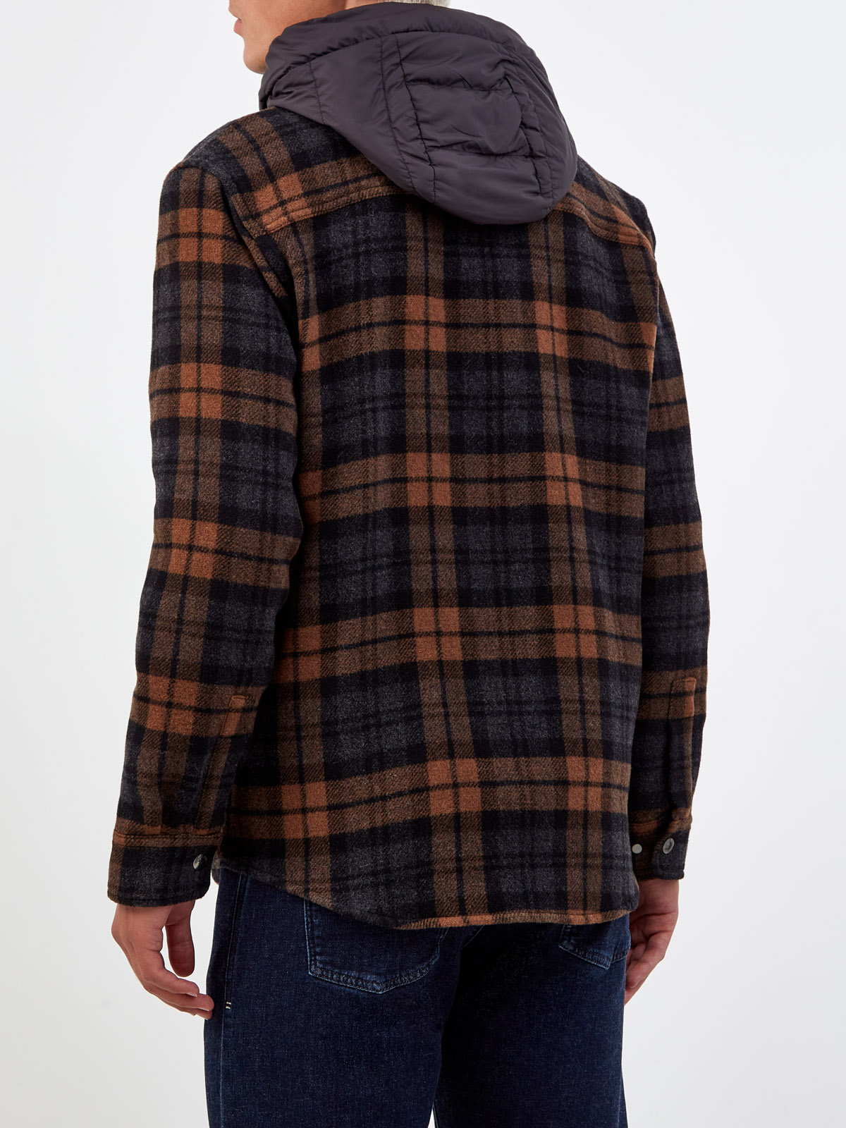 Куртка-рубашка из шерсти и хлопка с пуховым утеплителем WOOLRICH, цвет коричневый, размер M;XL - фото 4